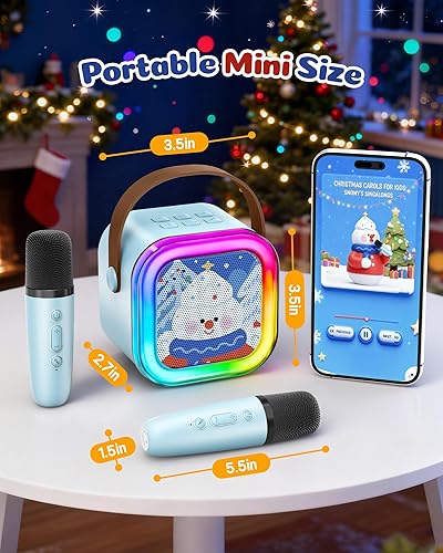 Miniatura 93 de Máquina de karaoke para niños y adultos, minialtavoz Bluetooth portátil con 2 micrófonos inalámbricos y luces de fiesta, para celular, regalo