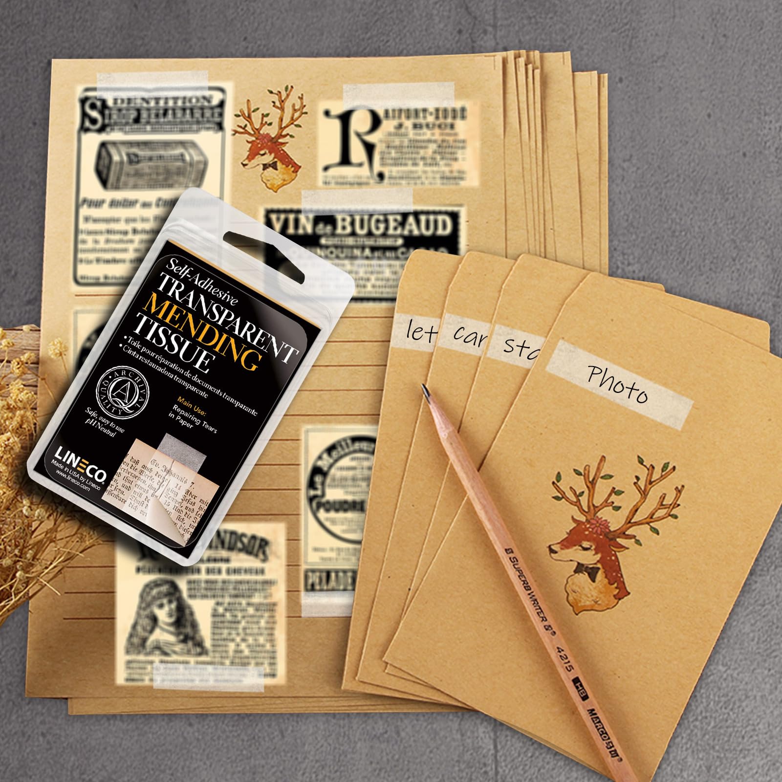 Lineco Buchreparatur-Papier Transparent - Selbstklebend 0,5 X 12 Zoll Für Buchrücken