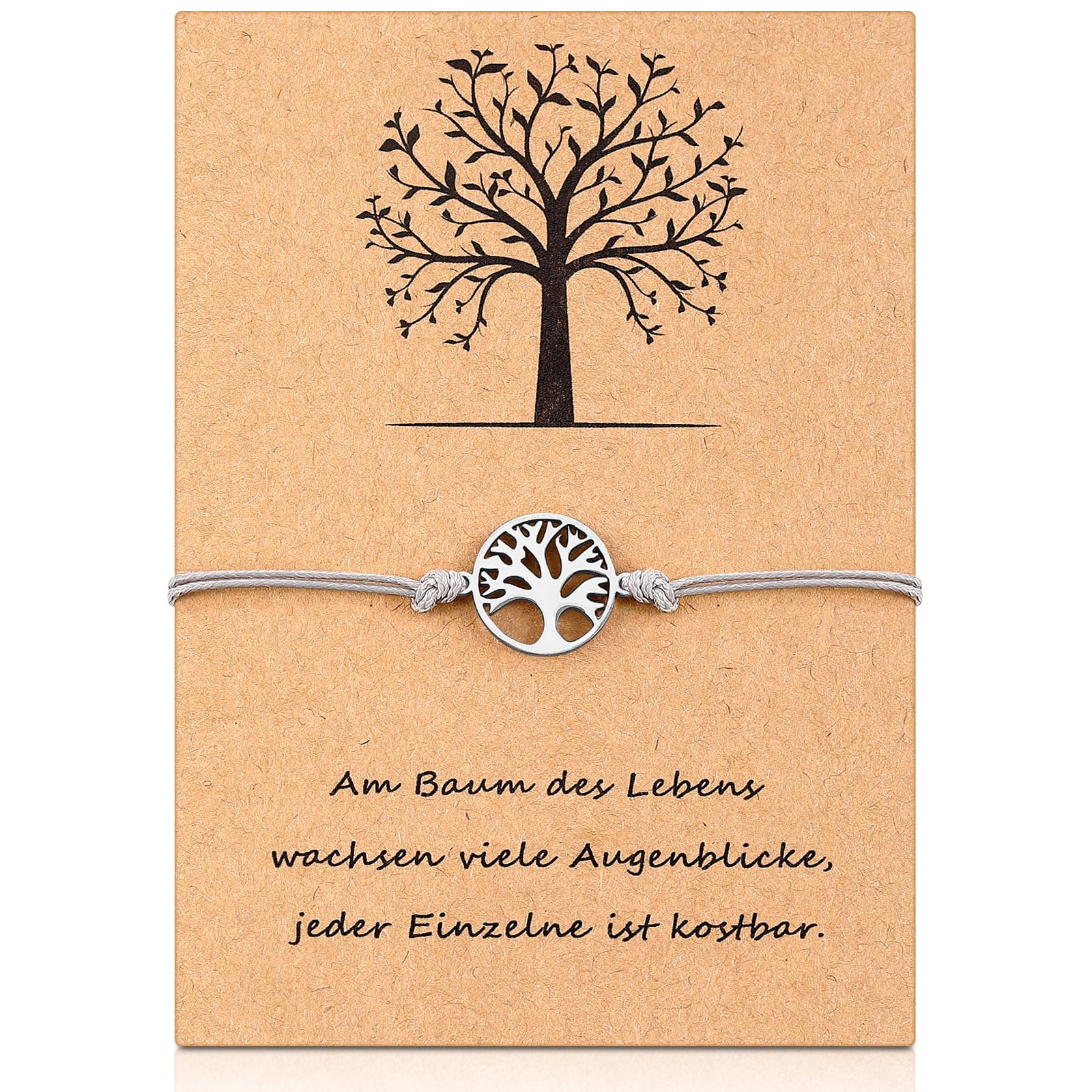 Bracelet Arbre De Vie Fiada Pour Femmes - Pendentif Symbolique - Réglable 16-30 Cm - Avec Carte