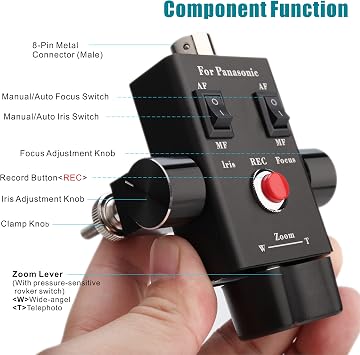 Camcorder Zoom Controller, Remote Control Zoom, Iris, and Focus Control + 2.5mm and 3.5mm Jack Cable for Panasonic HC-X1 HC-PV100 AG-UX90 AG-UX180 HC-X1000 AG-AC30 AG-AC90 AU-EVA1 Camera.