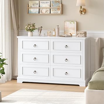 Chest of Drawers, 120cm Wide Dresser for Bedroom with 6 Drawers