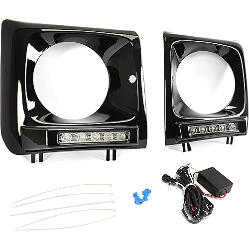 HECASA Headlight Bezel Trim w/DRL White LED Strip Compatible with 1990-2018 Mercedes Benz W463 G-Class Wagon G500 G63 G55 AMG Silvery