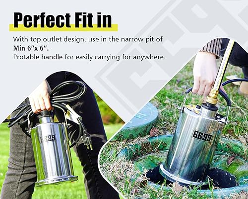 Miniatura 10 de Bomba sumergible de sumidero con interruptor de flotador ajustable, 2000 GPH de alto caudal, fácil de drenar, agua limpiasucia para piscinas,