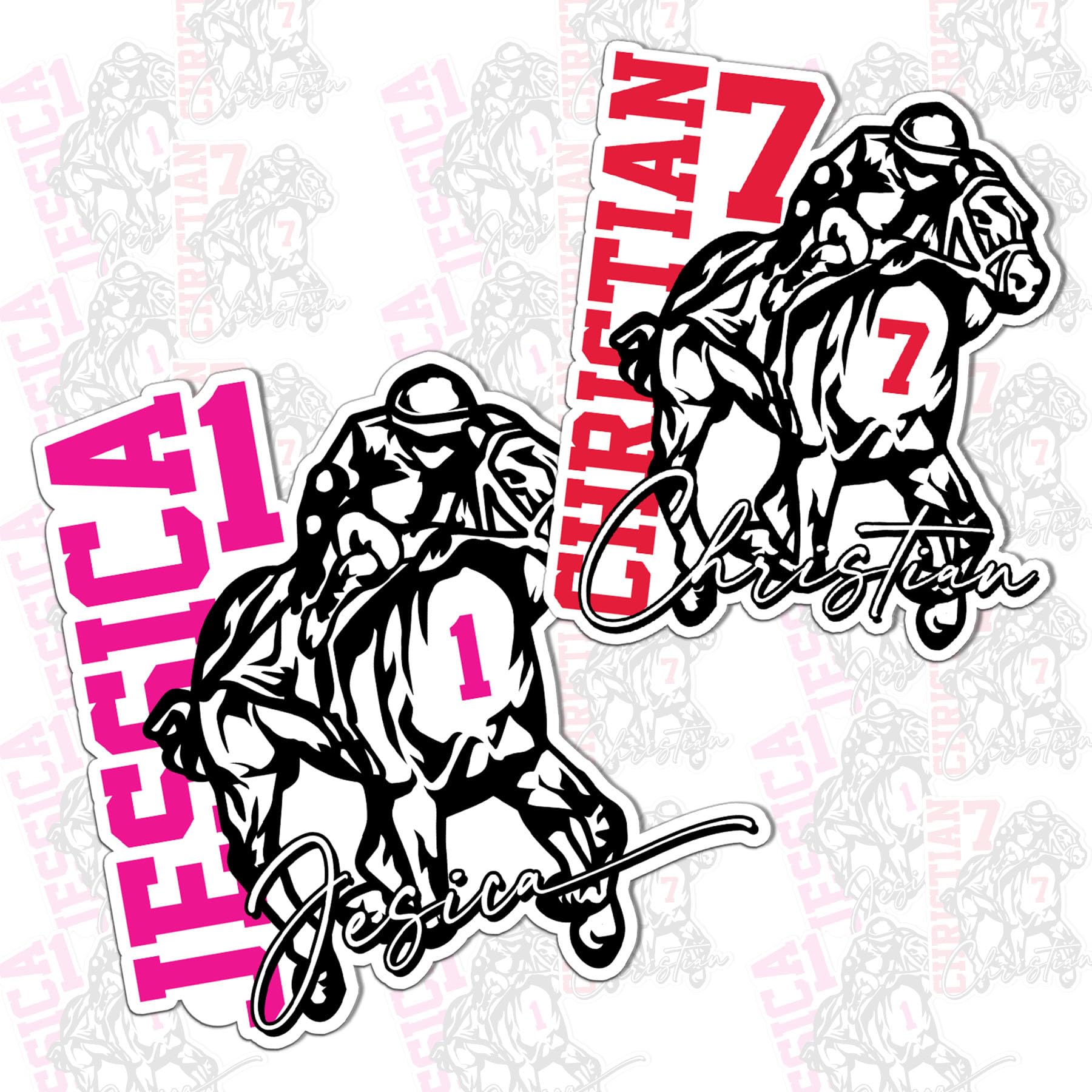 Personalized Jockey Name and Number Sticker Custom Horse Racing Decal Waterproof Vinyl Decal for Water Bottles Tumbler Laptop Hard Hat Car Kindle