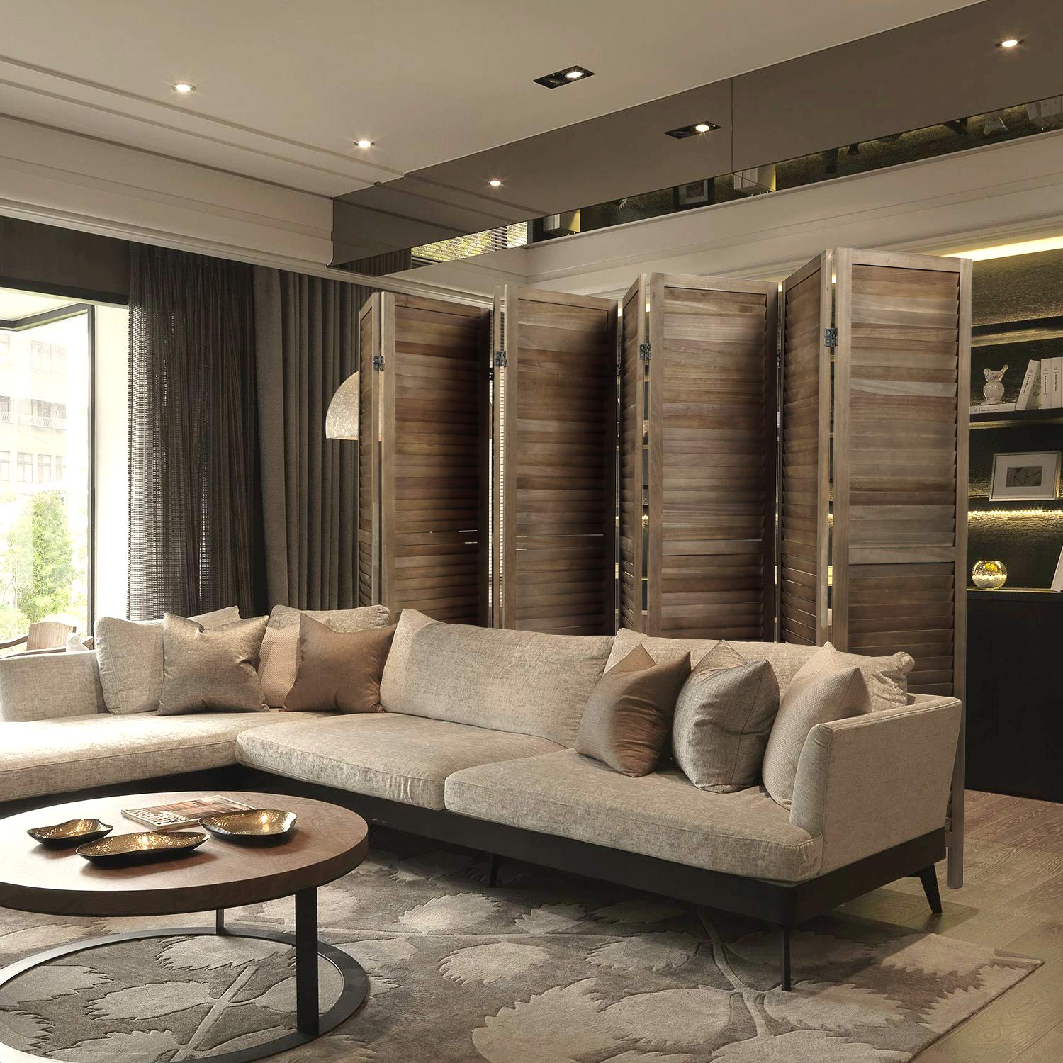 JAXSUNNY 8 Panel Sycamore Wood Freestanding Room Divider Wall Divider