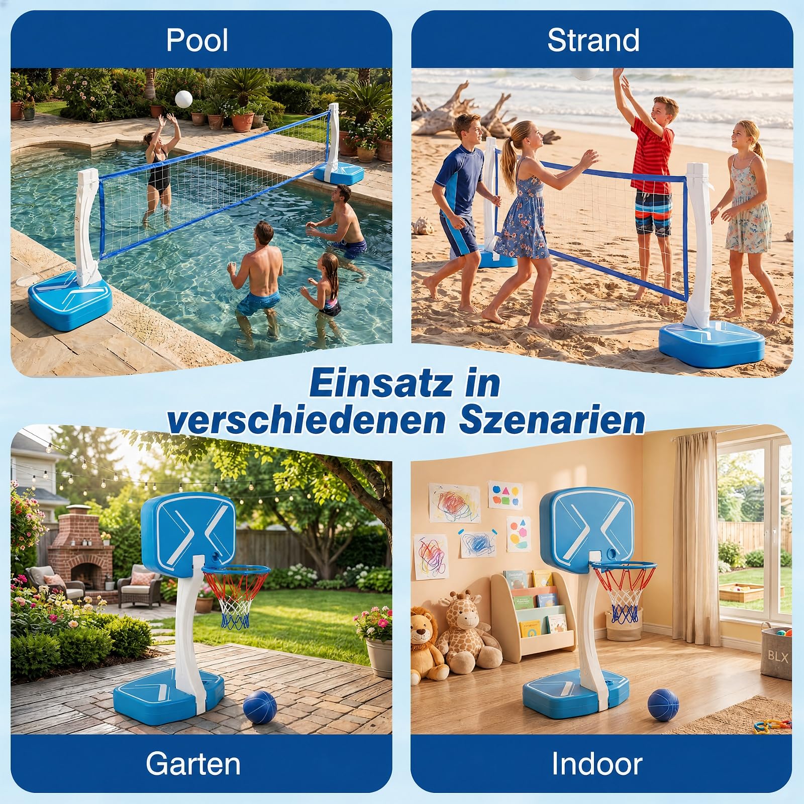 COSTWAY 2 in 1 Pool Basketballkorb & Volleyballnetz Set
