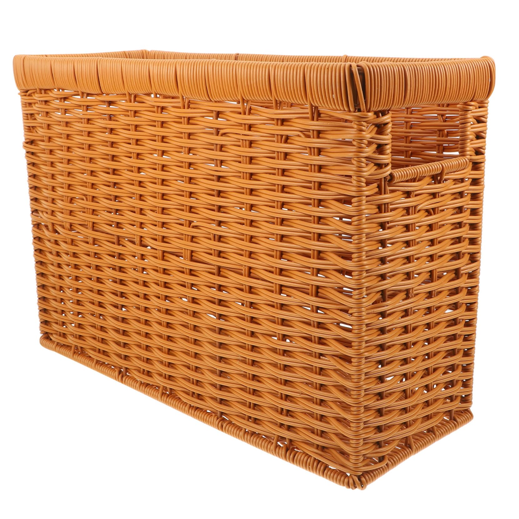 Healifty Elegant Straw Storage Basket Bookshelf Basket for Magazines Home Office Desk Organizer