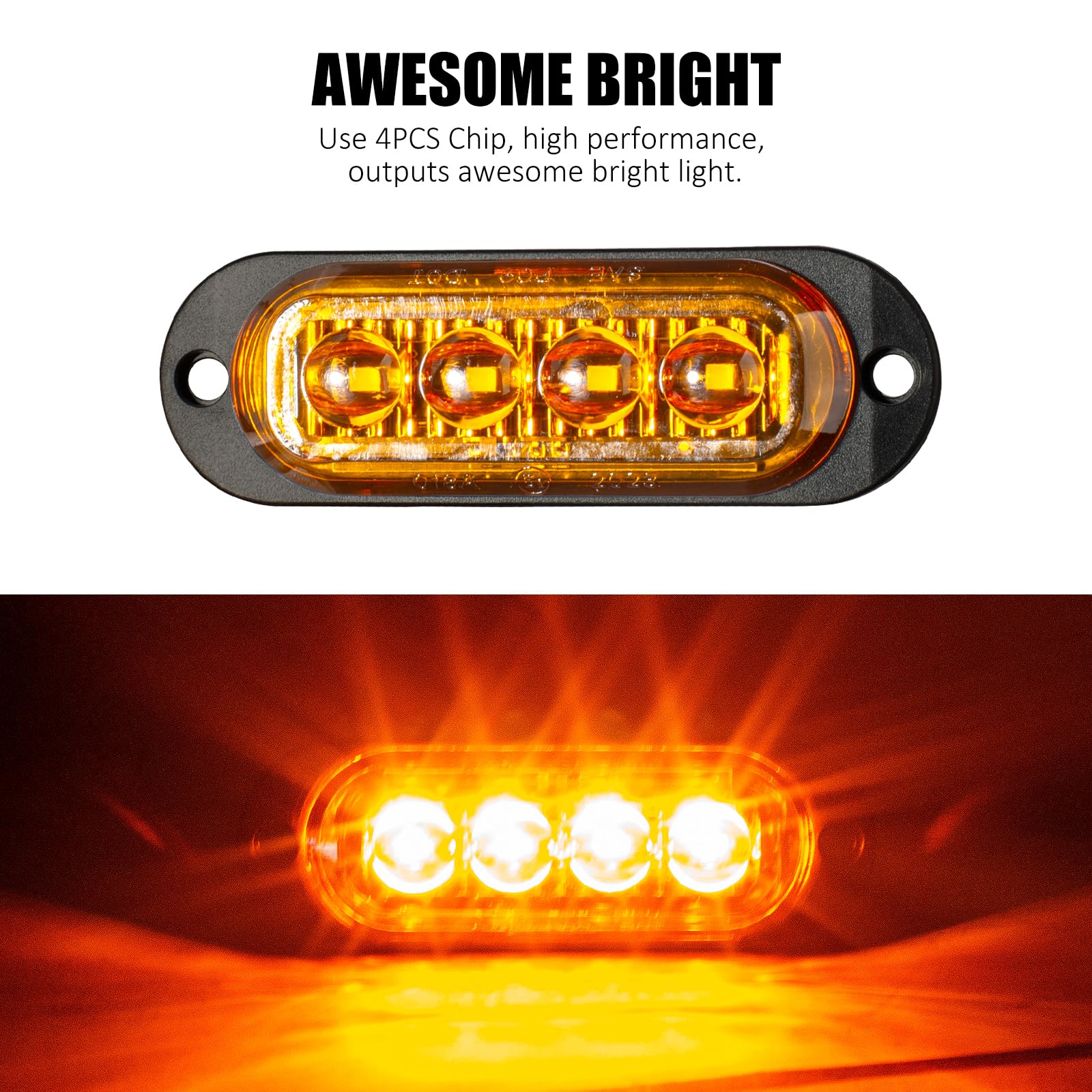 Catekro 10 Luci Ingombro LED 12V-24V, Luci Ingombro Camper Ripetitori Laterali a Filo per Auto Indicatori Laterali con 4 LED Universali Impermeabile per Camion Camper Furgone Roulotte Barche - Giallo