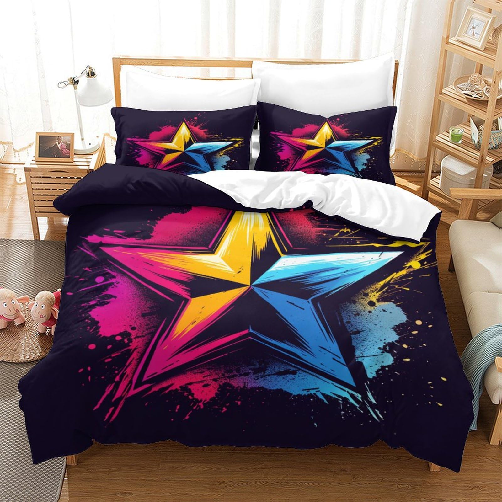 Housse de couette microfibre imprimé graffiti avec fermeture à glissière