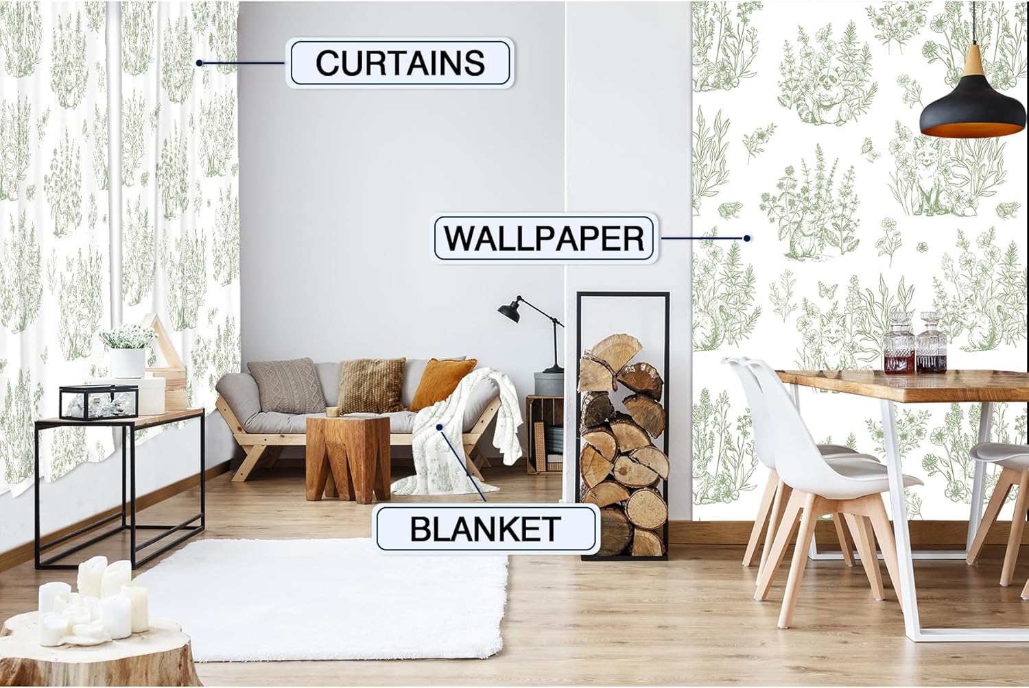 MESHELLY Nursery Curtains 42Wx63H Inch Rod Pocket Vintage Sage Green Flower Country Curtains for Kid Bedroom Cute Cartoon Safari Animal Wildlife Plant Floral Toddler Living Room Window Drapes 2 Panel
