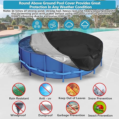 Miniatura 6 de HUMLANJ Cubierta redonda de piscina de 18 pies, cubiertas solares para piscinas sobre el suelo con cordones, cubierta redonda para piscina, cubierta