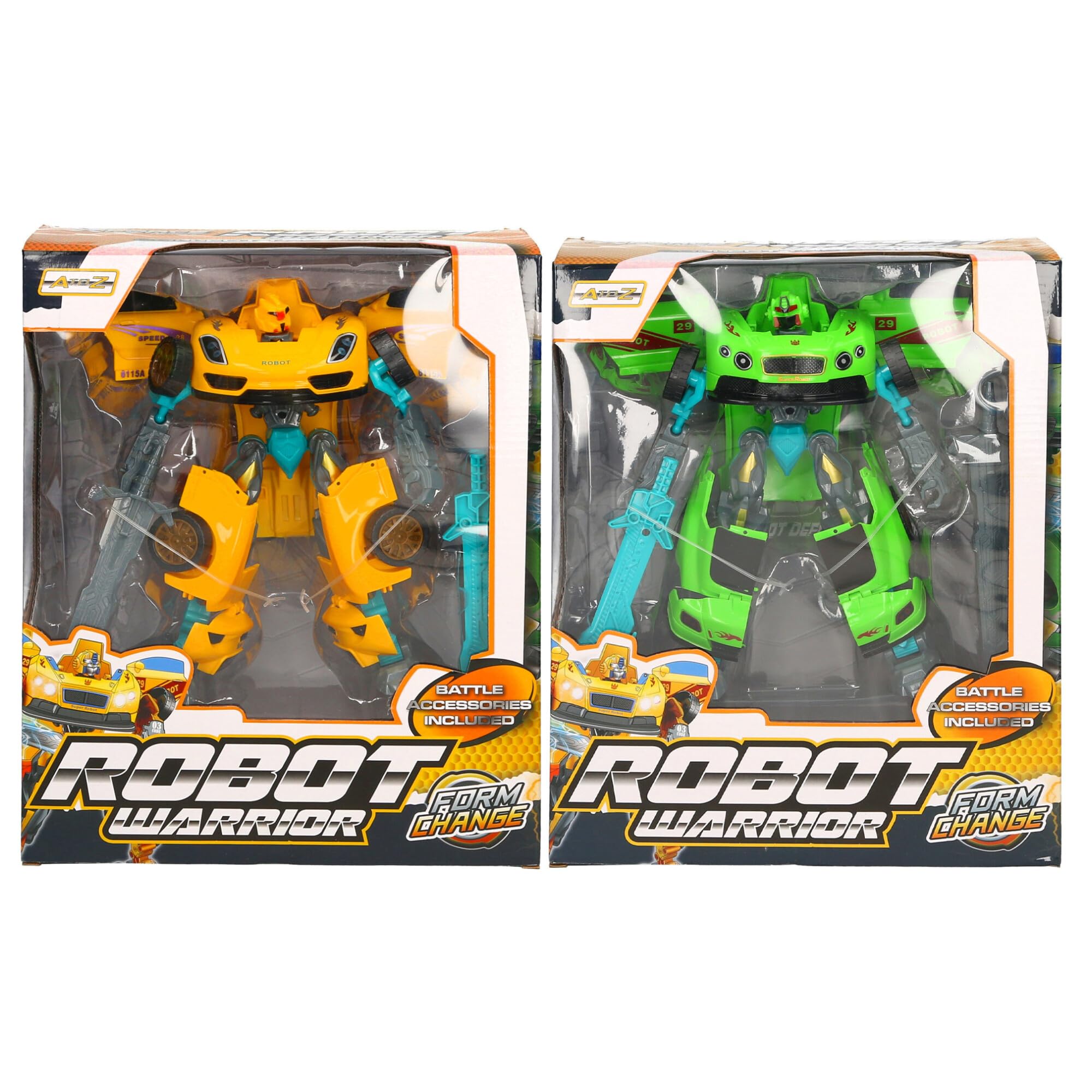 Robot Warrior Form Change Transforming Car Set, Yellow and Green Sports Cars with Battle Accessories, You will receive 1 robot