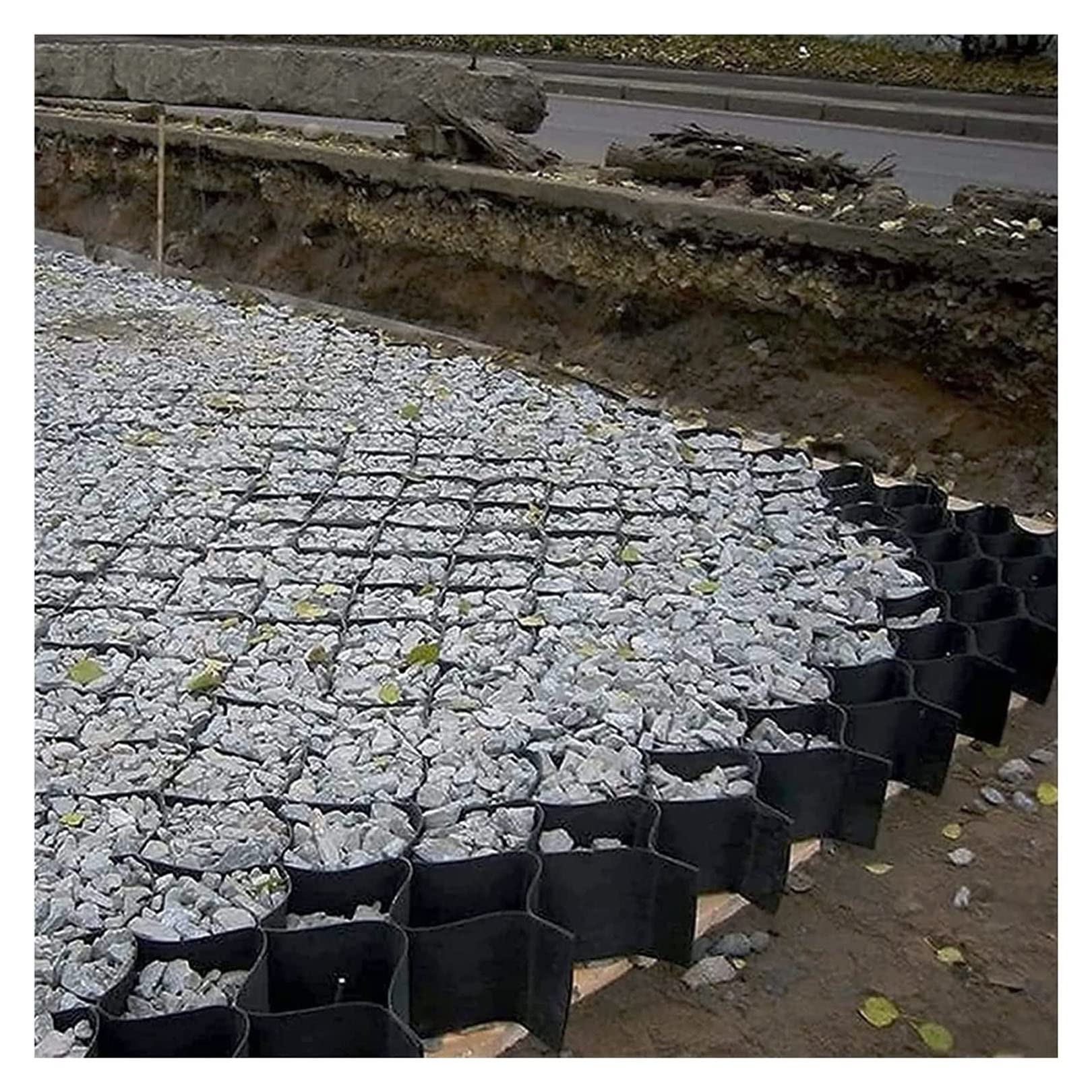 Sistema di stabilizzazione della griglia a terra per vialetto di terrazza, vialetto leggero per veicoli, parcheggio, erba e ghiaia, soluzione 2 m x 8 m