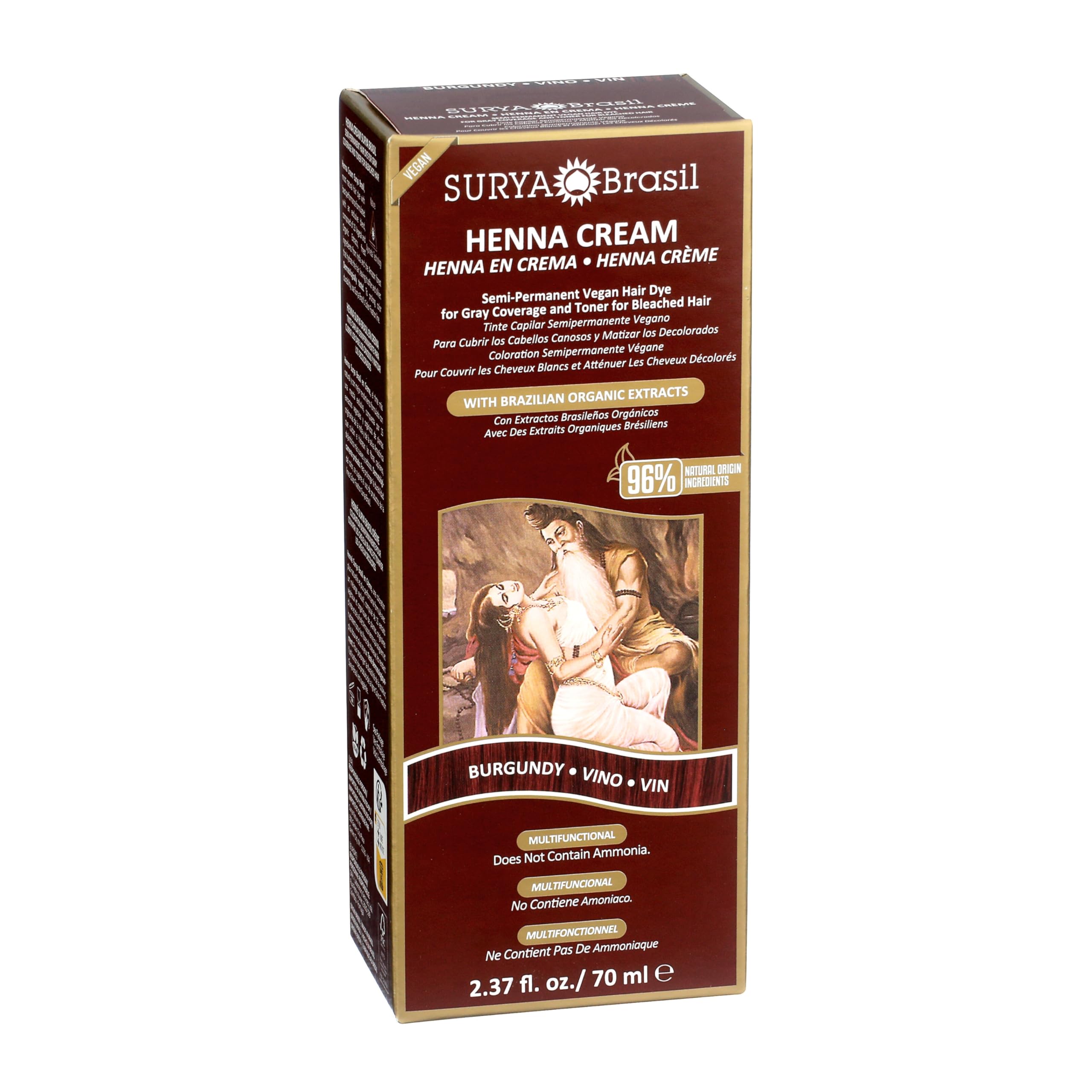 Surya Brasil Henna Cream Burgundy - 96% Natural Ingredients, Vegan, Cruelty-Free, Eco-Friendly, Semi-Permanent Hair Color, Deep Hydration & Shine, 2.37 oz thumbnail 4