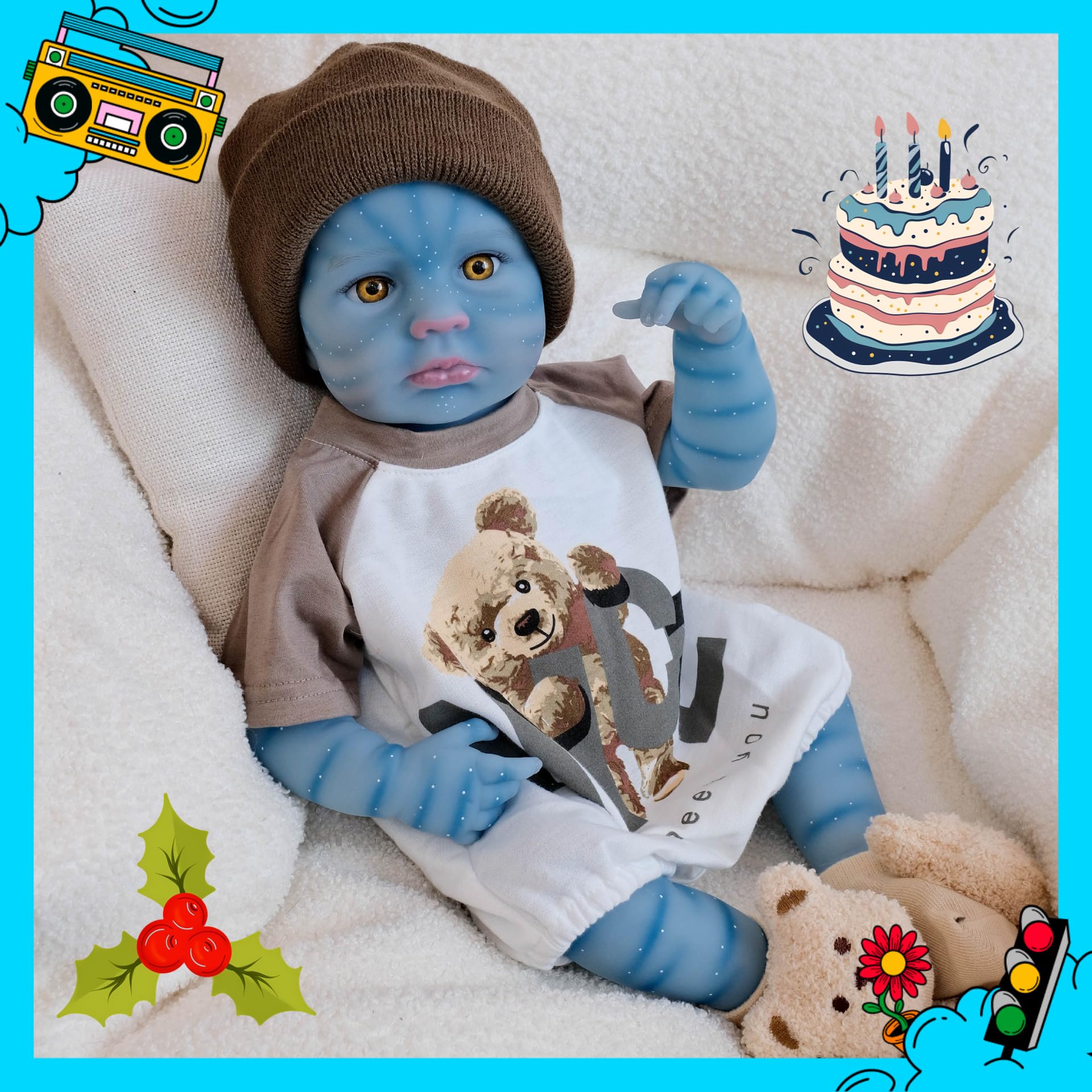 48 cm anatomicamente corretto Avatar Alien Reborn Baby Boy Doll Full Silicone Real Life Neonato Avatar Bambole che sembrano reali e si sentono reali set regalo per bambini dai 3 anni in su e