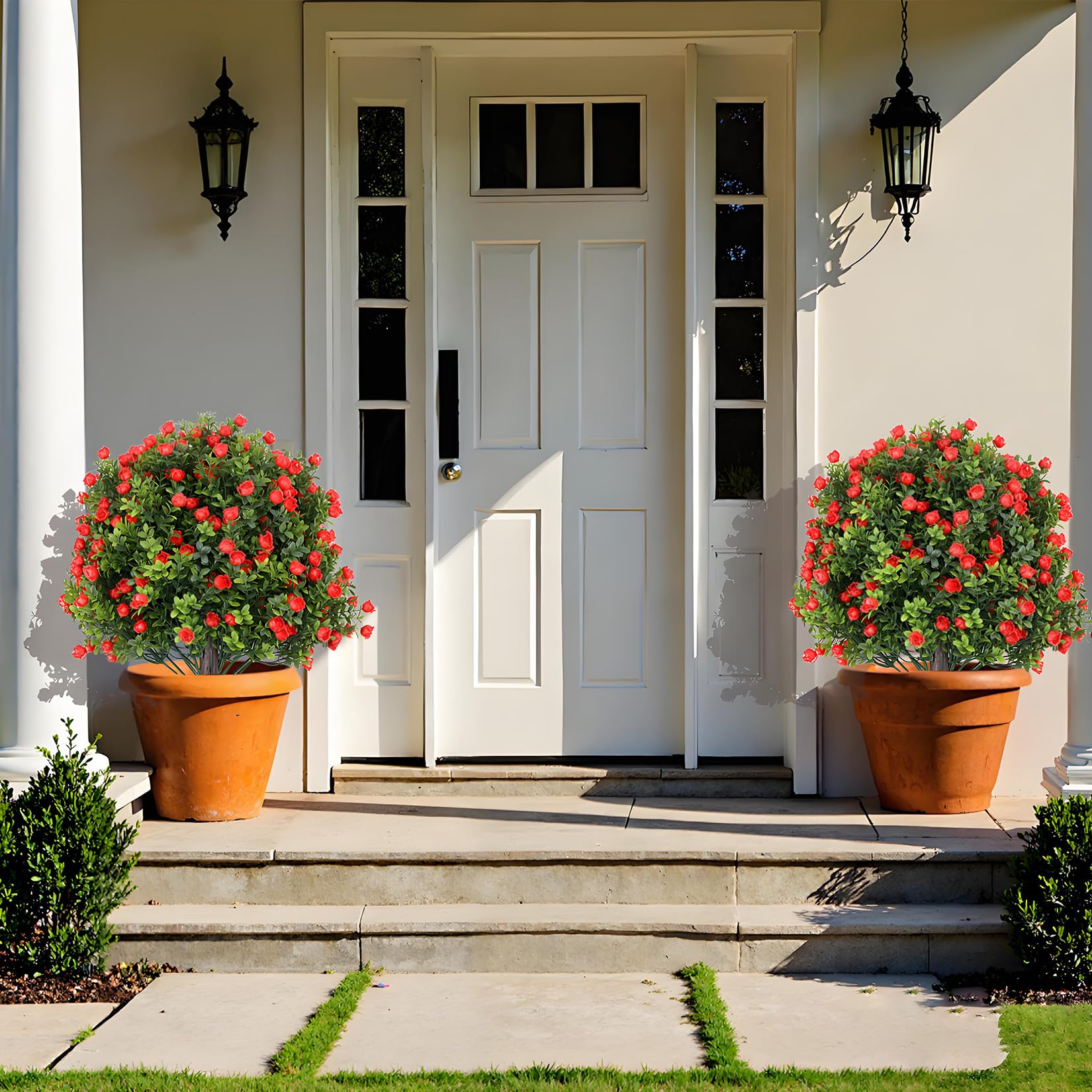 Precisionauto Green+Red Uv Resistant Artificial Boxwood Topiary Ball Trees