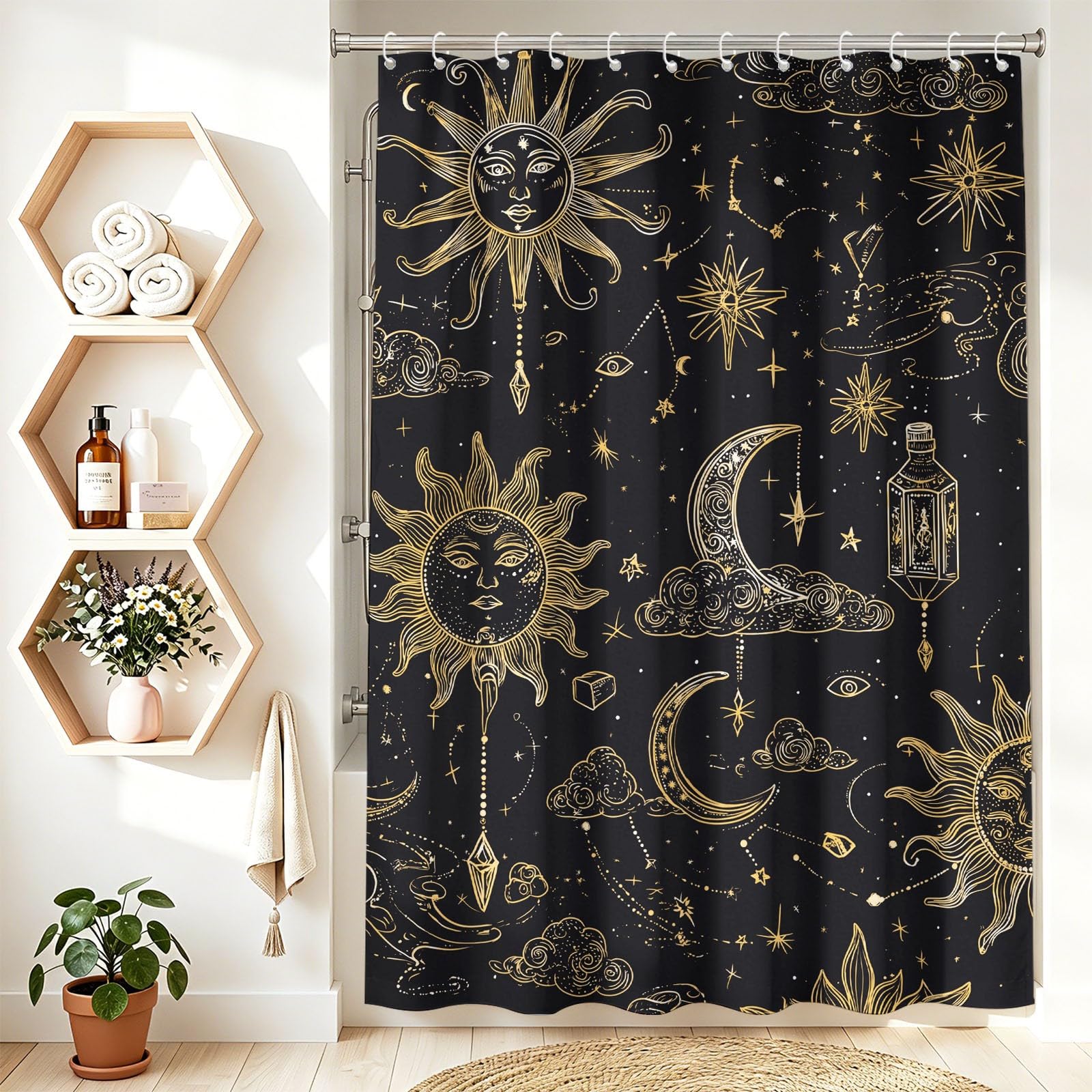 Generisch Tenda da doccia con fantasia con cielo stellato, 180 x 200 cm, antimuffa, impermeabile, in microfibra, con occhielli e ganci, colore nero