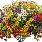 Artificial Fake Plants Flowers for Outdoor Spring Decoration, 16 Bundles Faux Silk Colorful Daisy UV Resistant Realistic for Outside Porch Patio Home Yard Garden Planters Pots Window Box(Mix)
