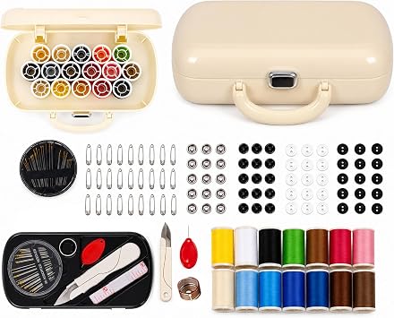 WANSHUNLMI 150 Pcs Creamy White Sewing Project Kit, Travel Family Sewing Supplies Repair Kit Portable Small Traveler Sewing Kit Sewing Thread Accessories DIY Sewing Supplies Organizer White