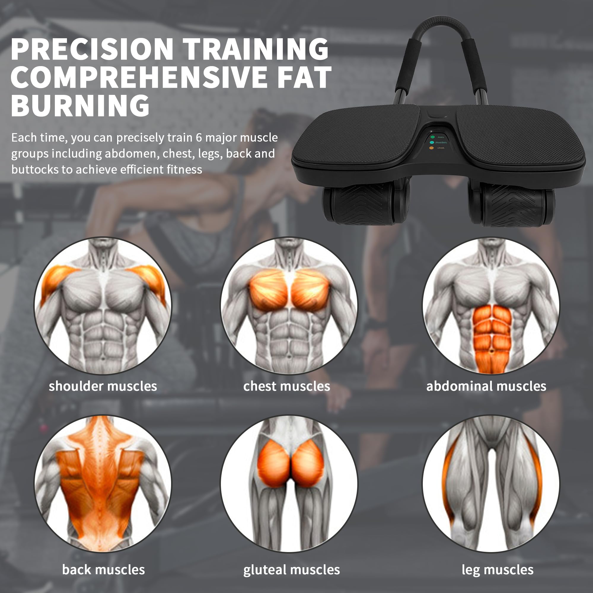 Rueda de ejercicio con retorno, rodillo de abdominales desmontable 4 en 1 para flexiones, tablas, escalador de montaña y modo de rodilla, incluye soporte para el codo y rodillera