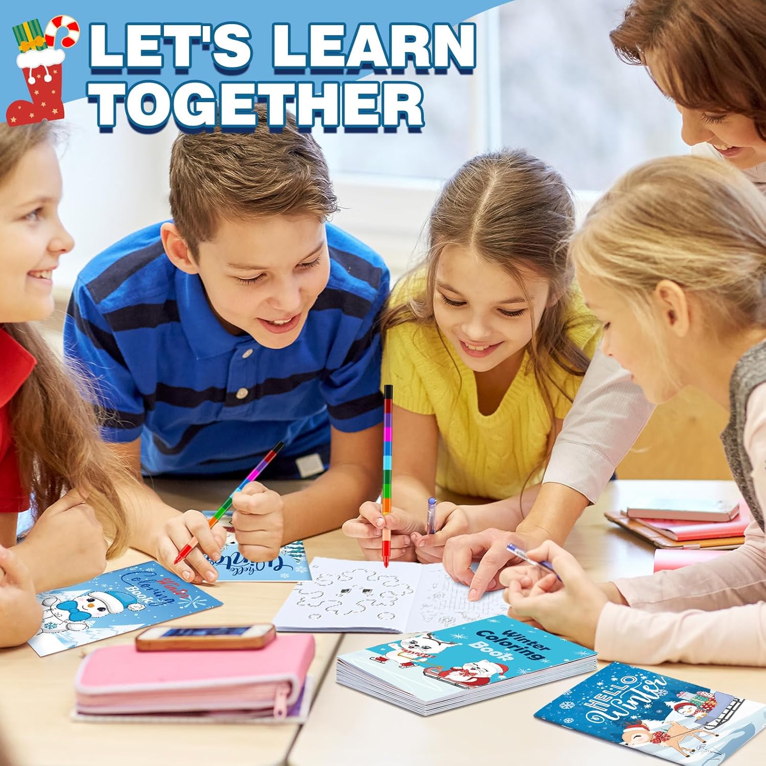 Fulmoon 144 Pcs Winter Coloring Books for Kids Bulk with Crayons Animals Polar Bear Penguin Winter Mini Activity Books for Kids Stuffer Filler Holiday Fun and Games Activity