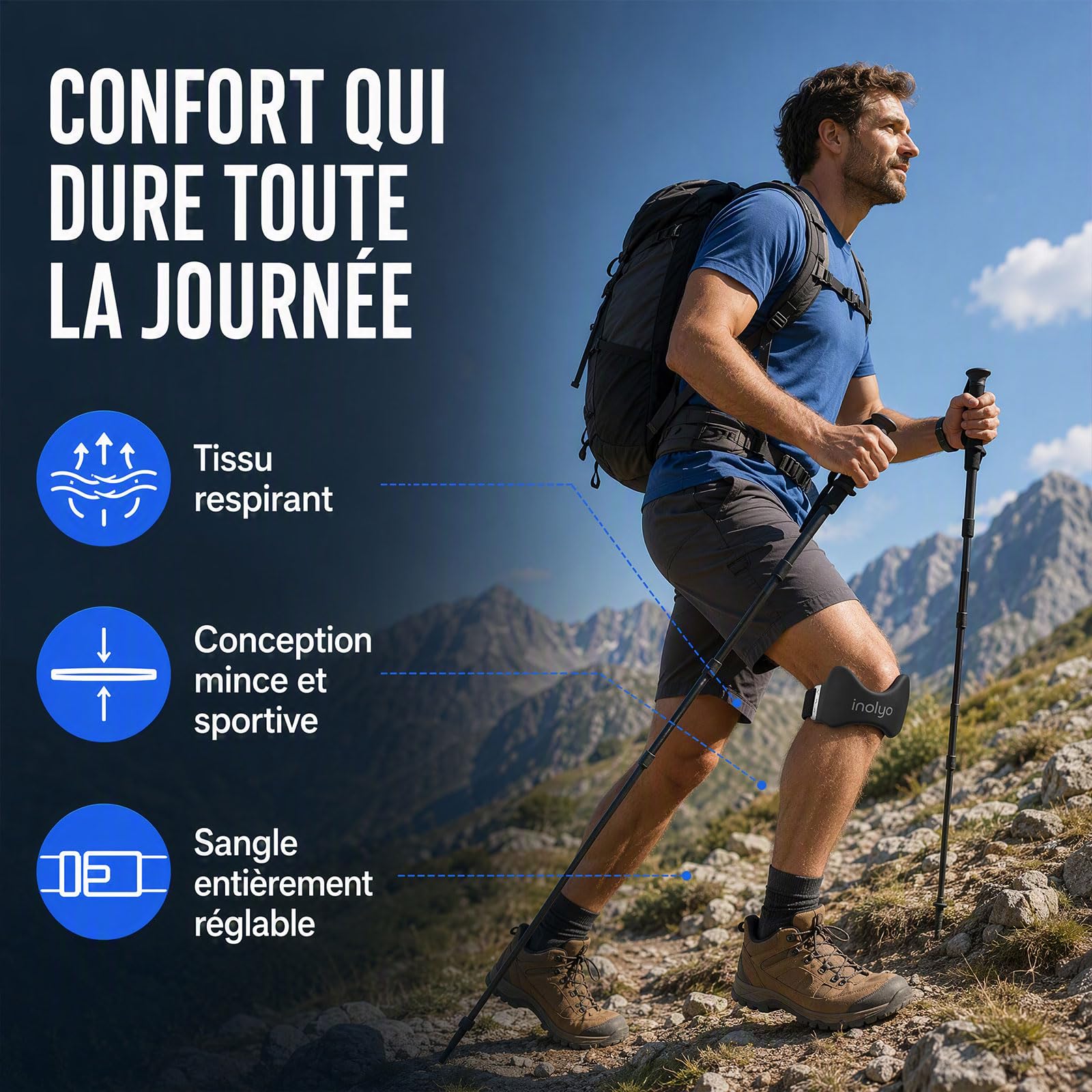 Inolyo Pour Genoux, Inolyo Sangle Rotulienne, Soutien Ciblé du Genou, Ajustable et Respirant, Confort Toute la Journée (2PCS)