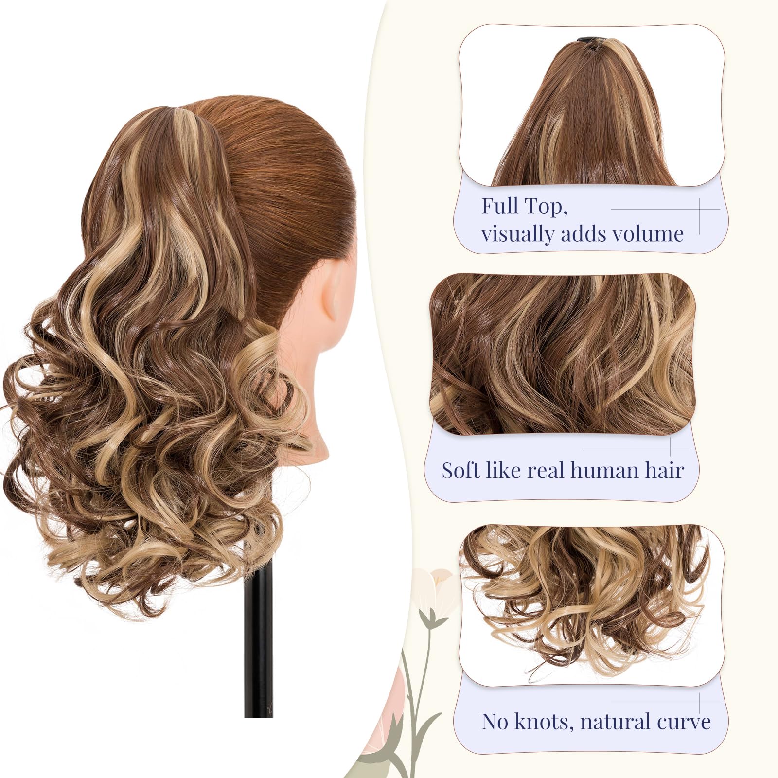 TESS Claw On Ponytail Extension Matte Material 14 Inch/37cm Curly Wavy Clip In Pony tail Synthetic Hairpiece - Image 3
