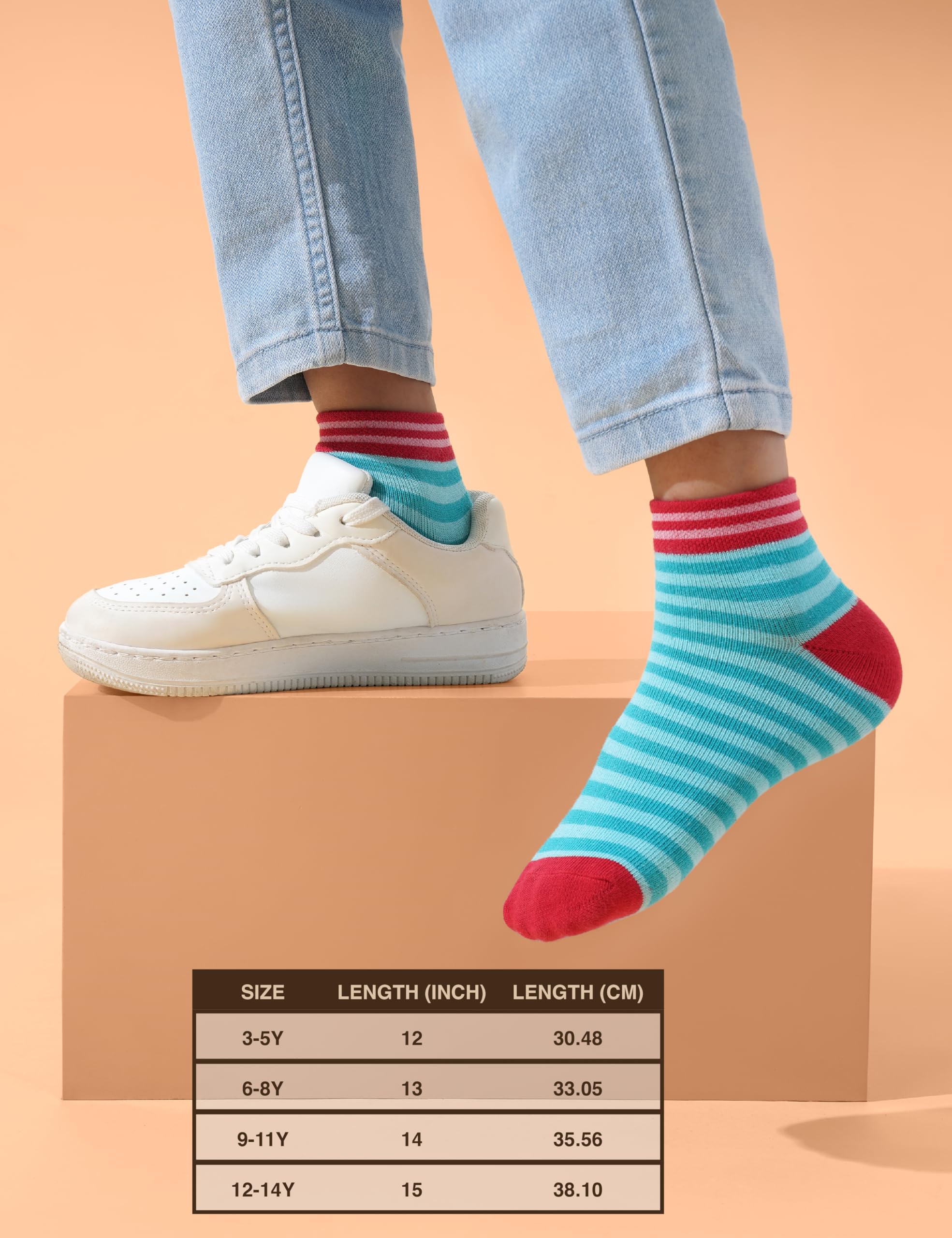 Amazon Brand - Symbol Kids Ankle Length Cotton Socks (Unisex)_KD-SCU-SS25-201_3 Blue + 1 White + 1 Green + 1 Sky Blue_9-11 Years 3