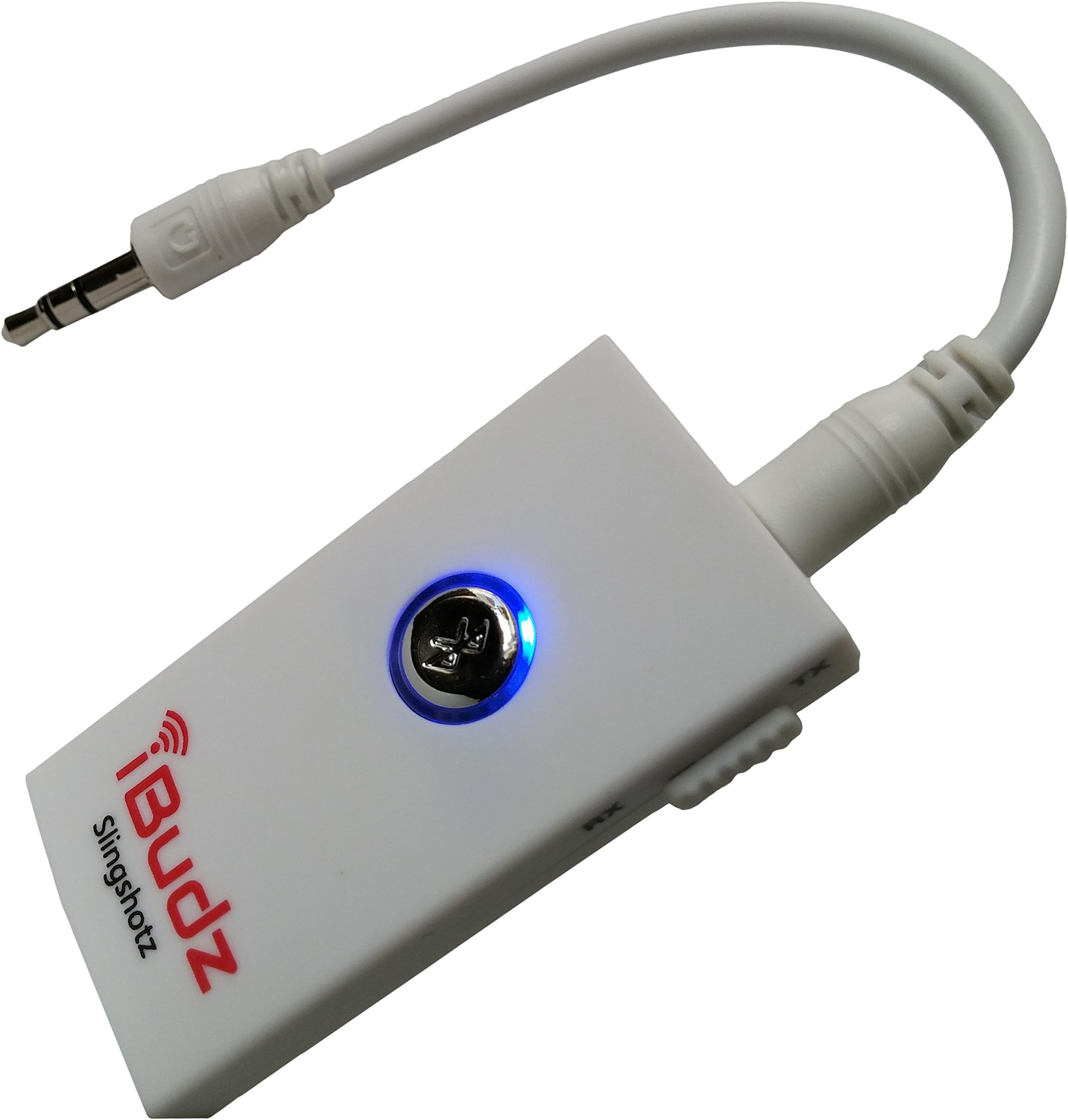 iBudz Slingshotz Bluetooth Transmitter and Receiver Streaming Music Adapter for Smartphones, PC and Home Entertainment Systems, White
