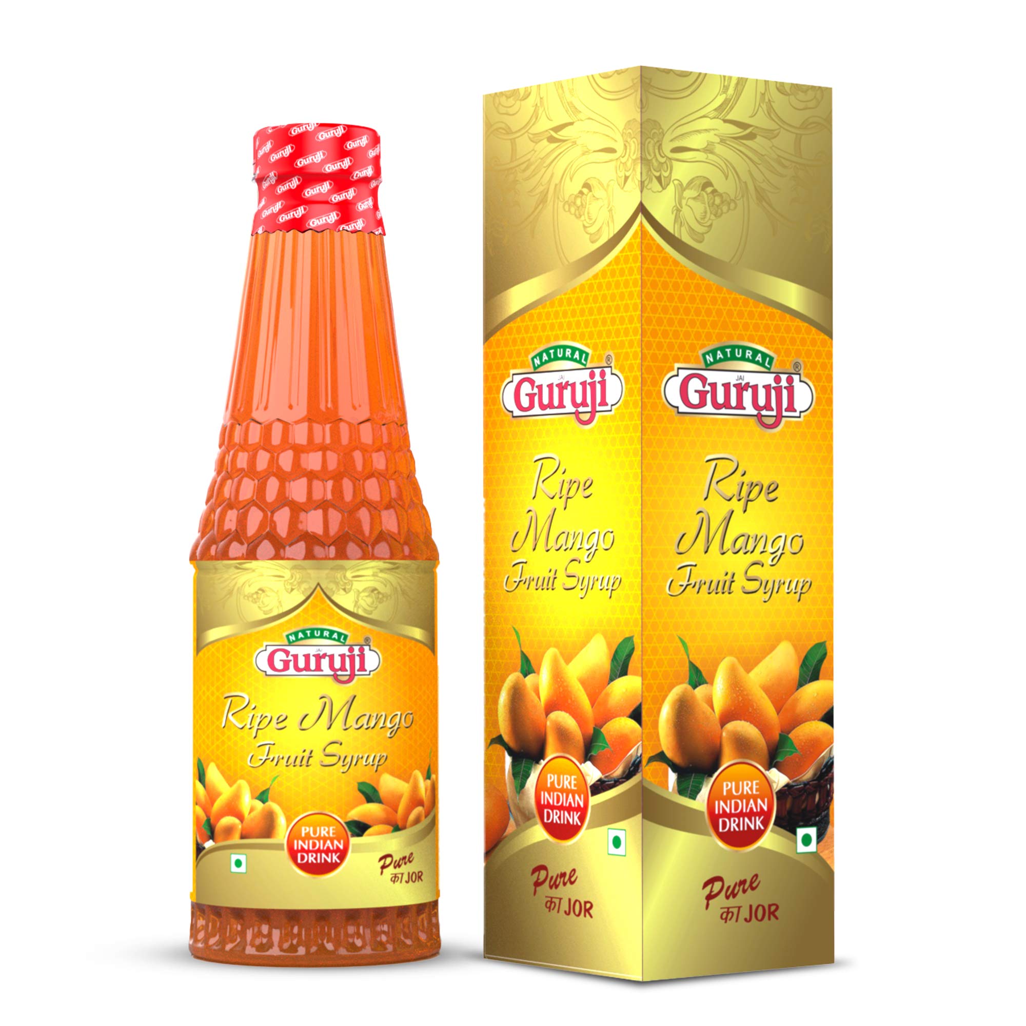 Jai Guruji Ripe Mango Fruit Syrup Sharbat, Instant Refreshing Drink For Summer (Mix with milk or Water or Soda) – 750ml