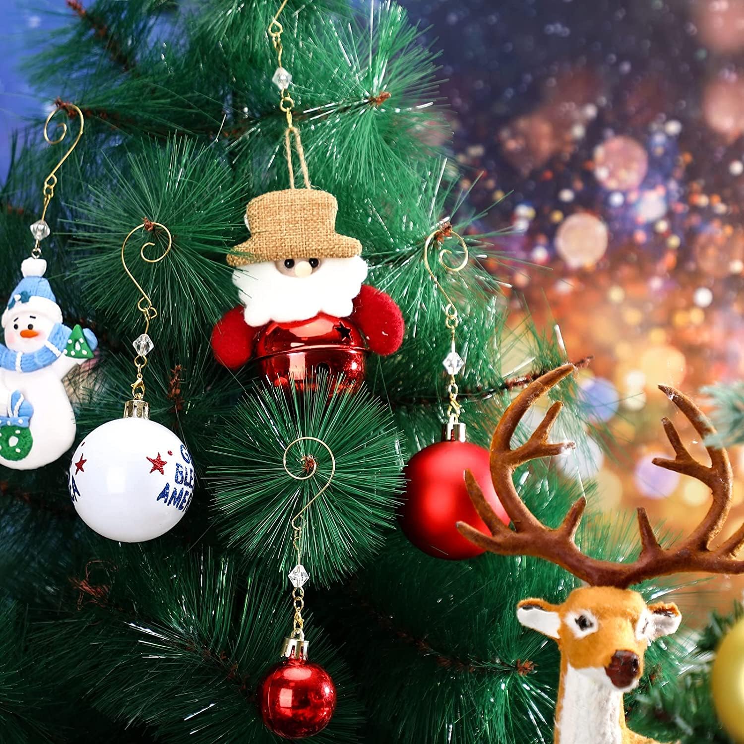 WEIBIAO Christmas Ornament Hanger Decoration Iron Hook with Acrylic Jewelry for Christmas Tree,Home Decoration (Gold Hook, Clear Jewelry,36 Pieces) (Silver)