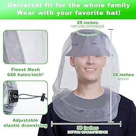 South to East Premium Mosquito Head Net for Insect 2 Pack, Ultra Large & Long, Extra Fine Holes, Fly & Bug Protection Gear for Camping, Hiking, Fishing, Gardening, Safari, Fit All Hats, Light Grey