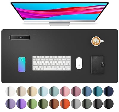 Aothia Leather Office Desk Pad Protector, Non-Slip PU Leather Desk Blotter, Waterproof Laptop Writing Mouse Pad for Office and Home, Black, 31.5" x 15.7"