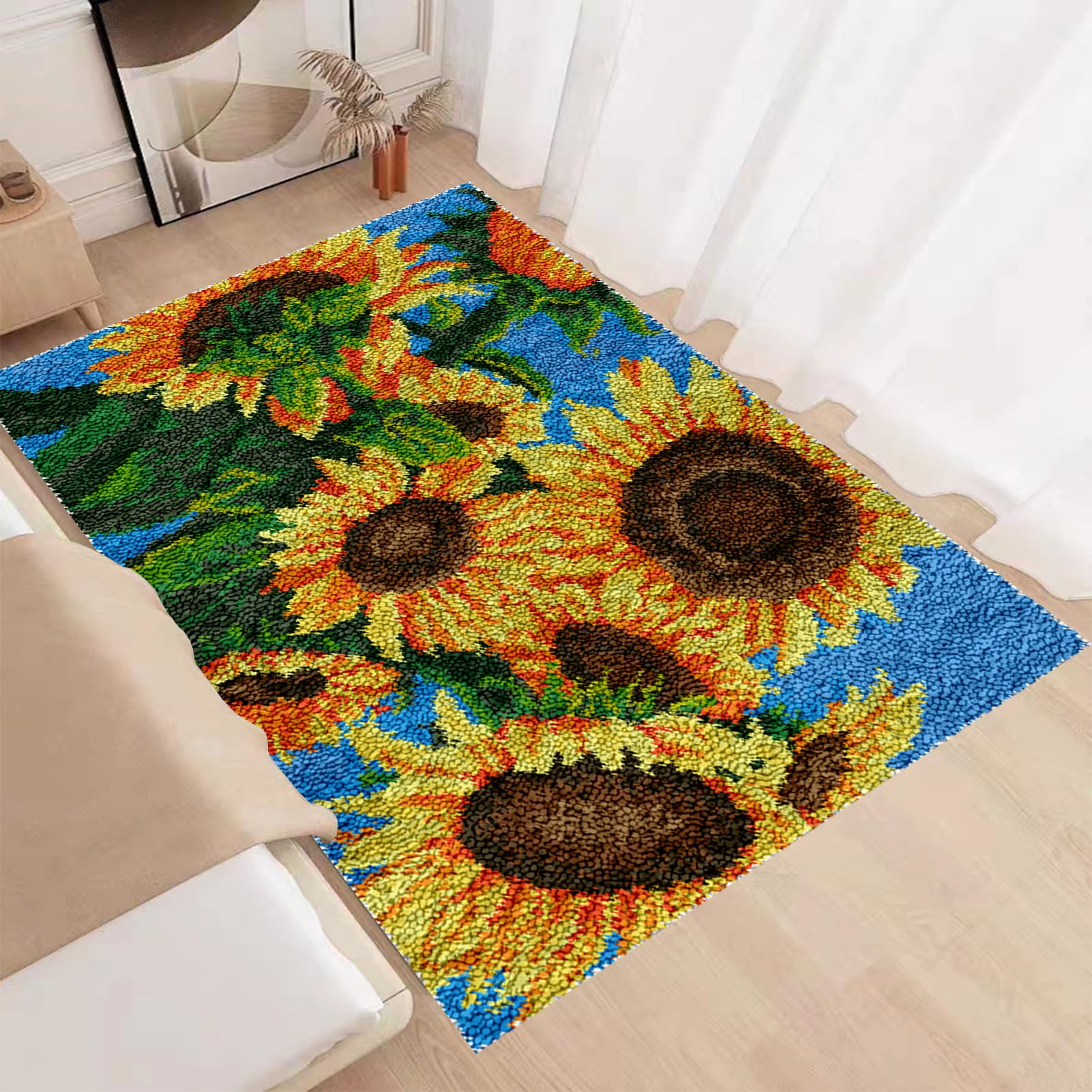 Kit per tappeto con gancio a scatto per adulti, in tela stampata, kit da ricamo, filato all'uncinetto, cuscino da pavimento, grande uncinetto per la decorazione della casa