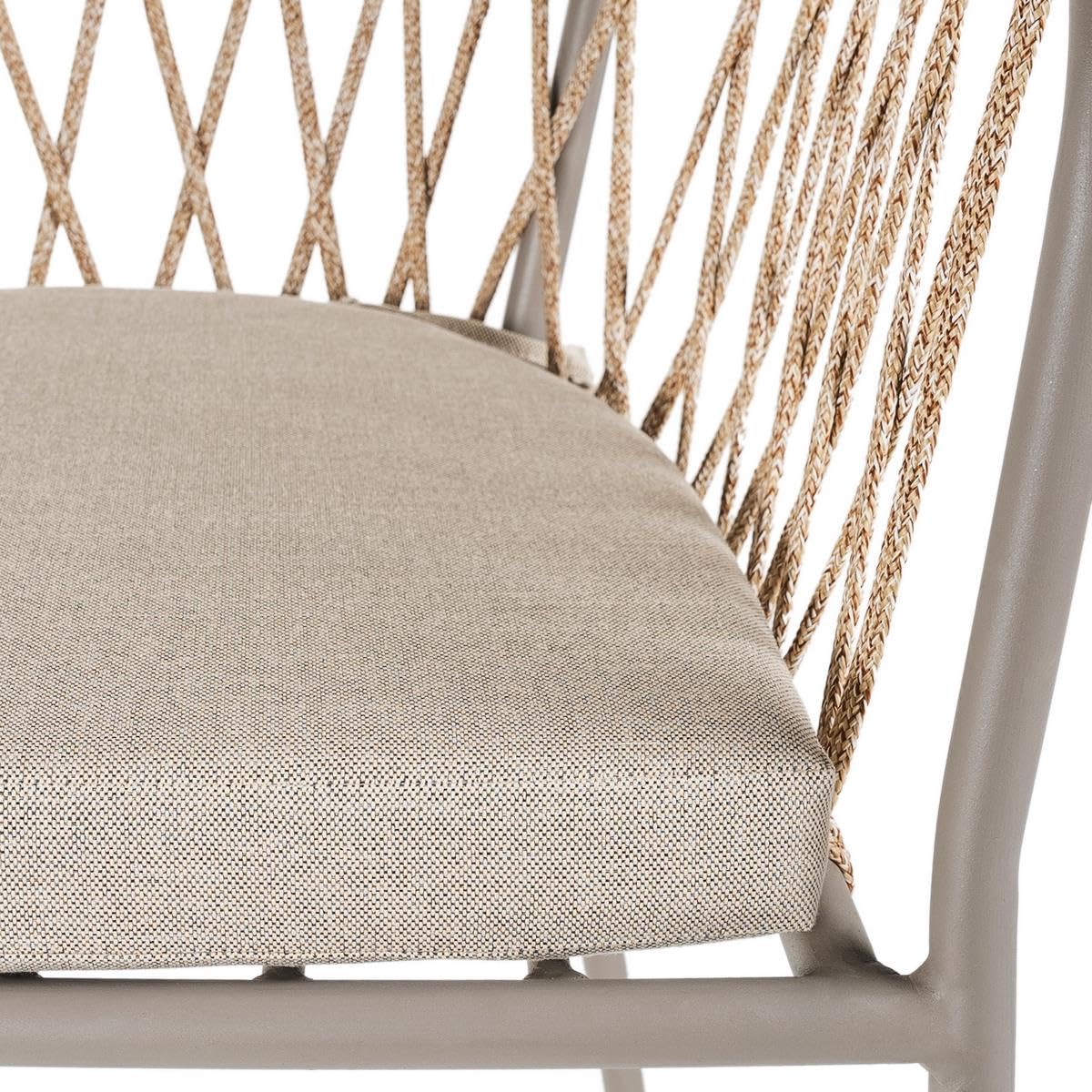 LOLAhome Silla de Jardín Myra de Acero y Cuerda Trenzada Color Limo, 52x51x80 cm, Cojín Incluido, Ergonómica, Diseño Elegante y Resistentes, Patas Desmontables Uso Exterior