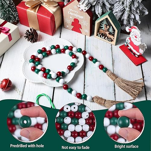 Miniatura 10 de 160 cuentas de madera de Navidad para manualidades, cuentas de madera natural de 0.630in, hechas a mano, espaciador pulido, cuentas bohemias