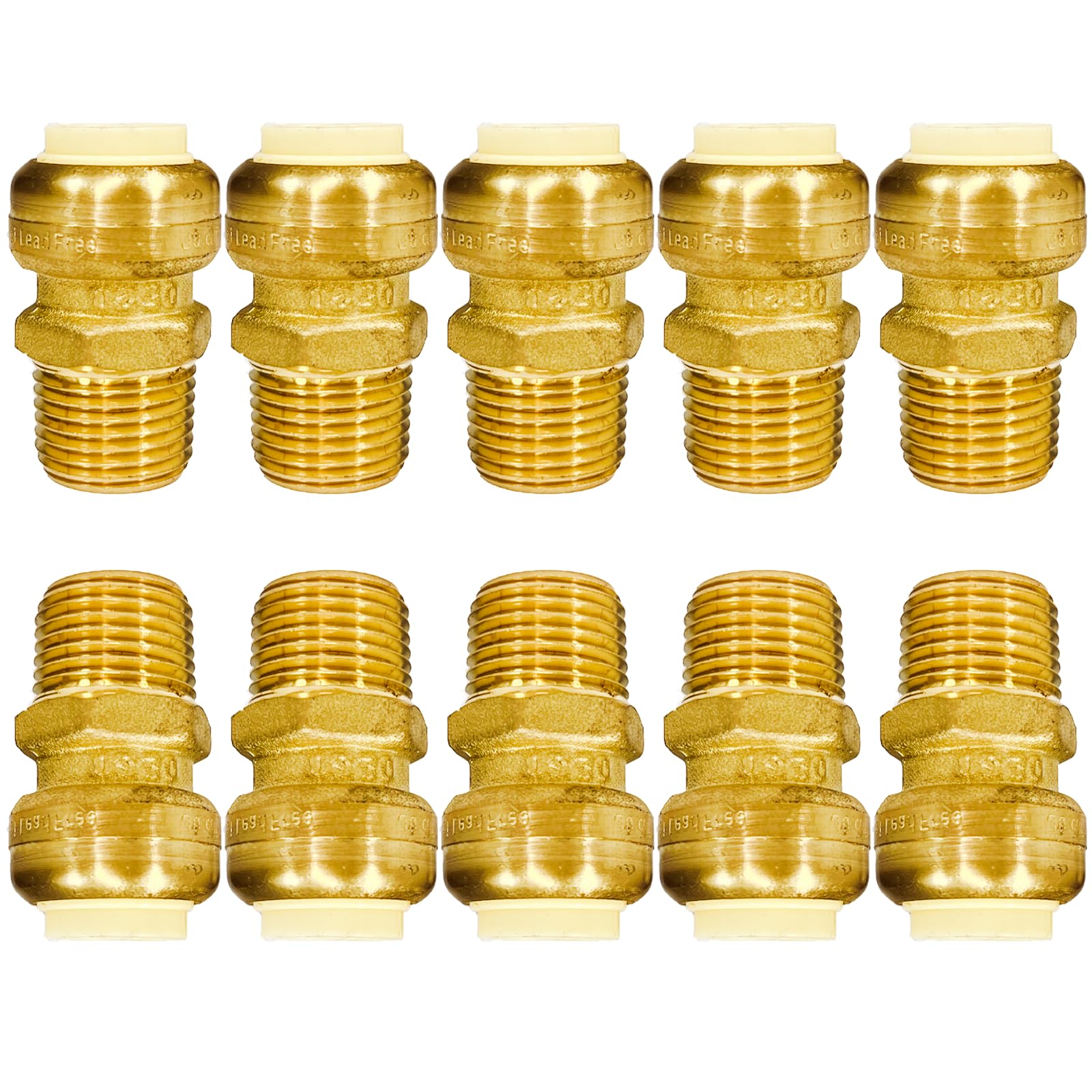 10 Pcs 1/2 Push Fit X 1/2 MNPT Adapter, PushFit Brass