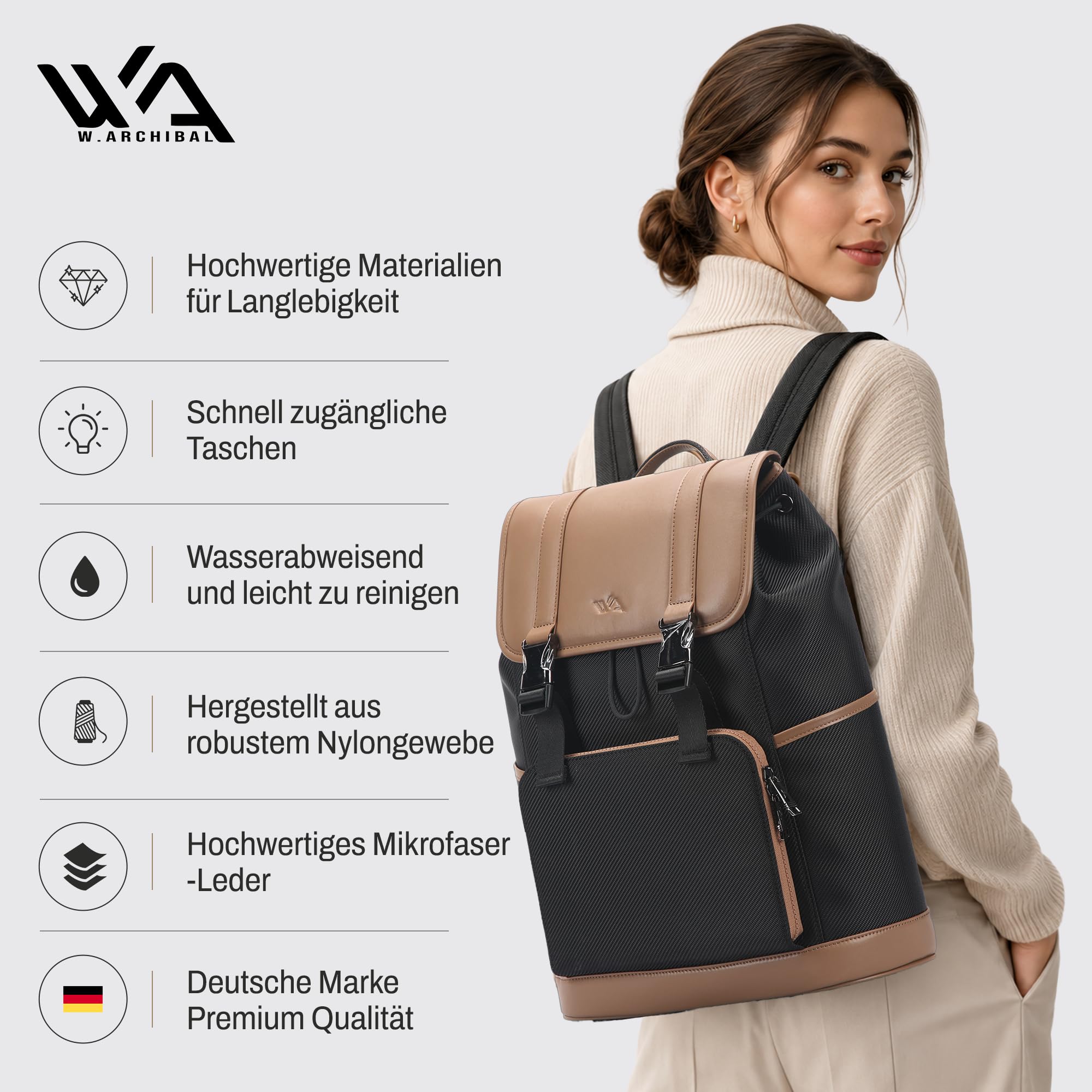 Unisex Premium Modern Hochwertiger Rucksack - Perfekt für die Arbeit und Uni - Mit einem integrierten 15.6 Zoll Laptopfach