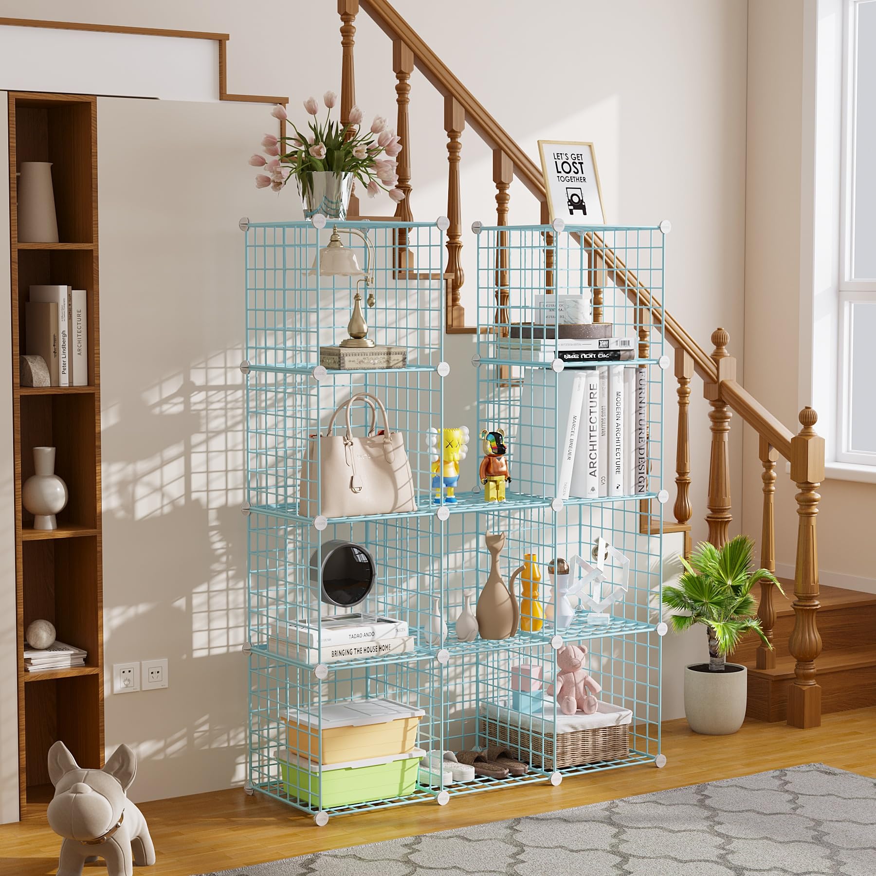 C&AHOME Cube de Rangement en Fil de Fer, 12 Cubes de Rangement en métal avec grilles C, étagères modulaires, Organiseur de Placard, idéal pour la Maison, Le Bureau, Le Salon, 91 x 32 cm (L x l x H),