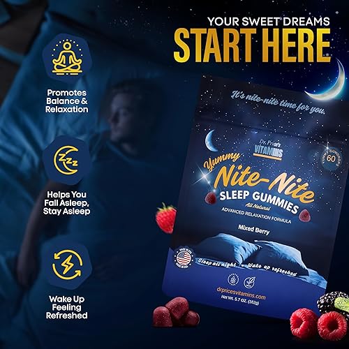 Miniatura 2 de Dr. Price - Gomitas para dormir para adultos, 3 mg de melatonina, L-teanina, GABA y mezcla de hierbas, sabor a bayas mixtas, ayuda para dormir sin