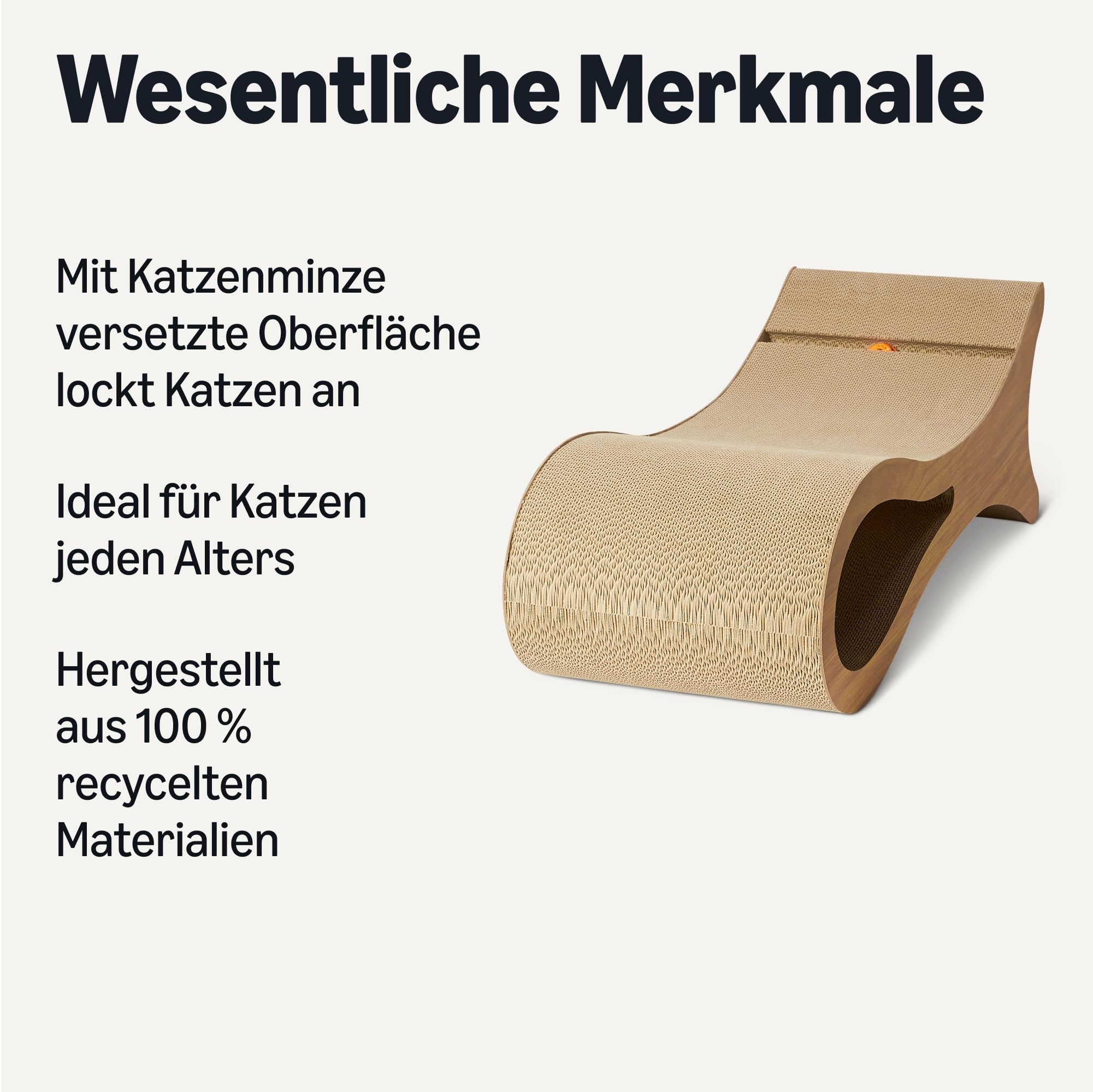 Amazon Basics Katzenkratzmöbel Kratzbett für Hauskatzen Bettförmiger Kratzkasten Kratzmatte Wellpappe Interaktives Ballspielzeug und Katzenminze, FSC-zertifiziert, 87,1cm x 30,0cm x 30,0cm, Holzfarben