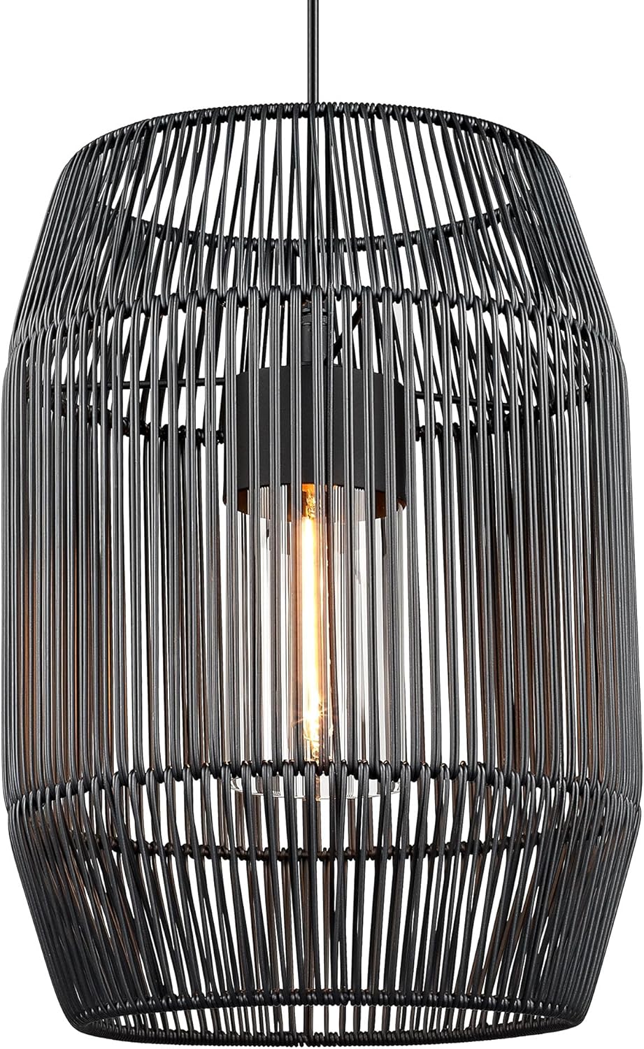 Golden Lighting Seabrooke 1-Light Outdoor Pendant in Natural Black and Black Composite Wicker