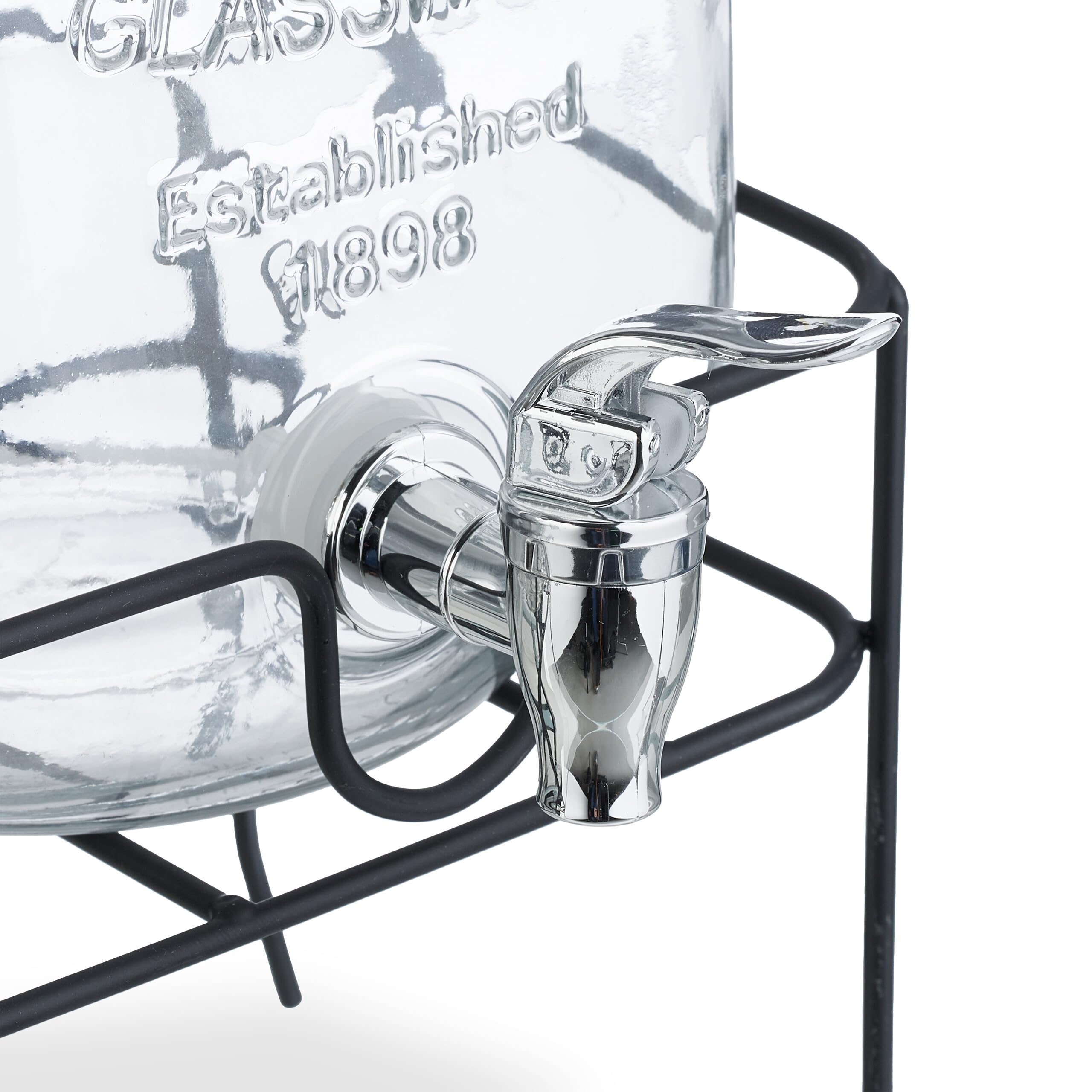 Relaxdays Set 2 Dispensadores Bebidas con Soporte, Recipiente Limonada 4L, Grifo y Tapa, Cristal, Surtidor, Transparente