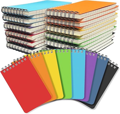Pocket Notebooks Set of 24 - Small 3x5 Spiral Notepads with Lined Pages