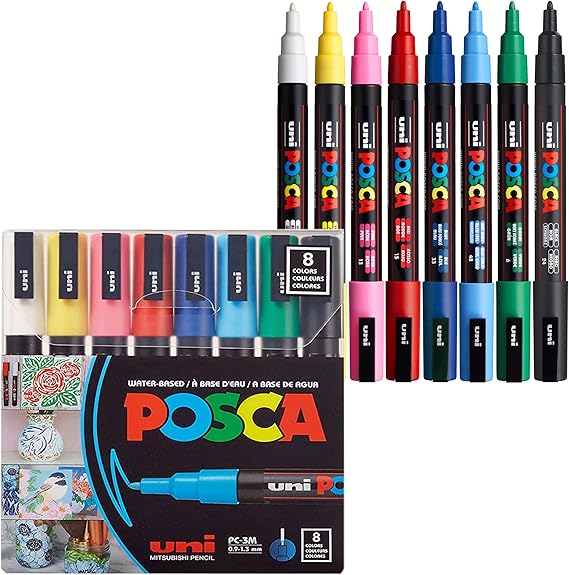 8 Posca Paint Markers, 3M Fine Posca Markers with Reversible Tips