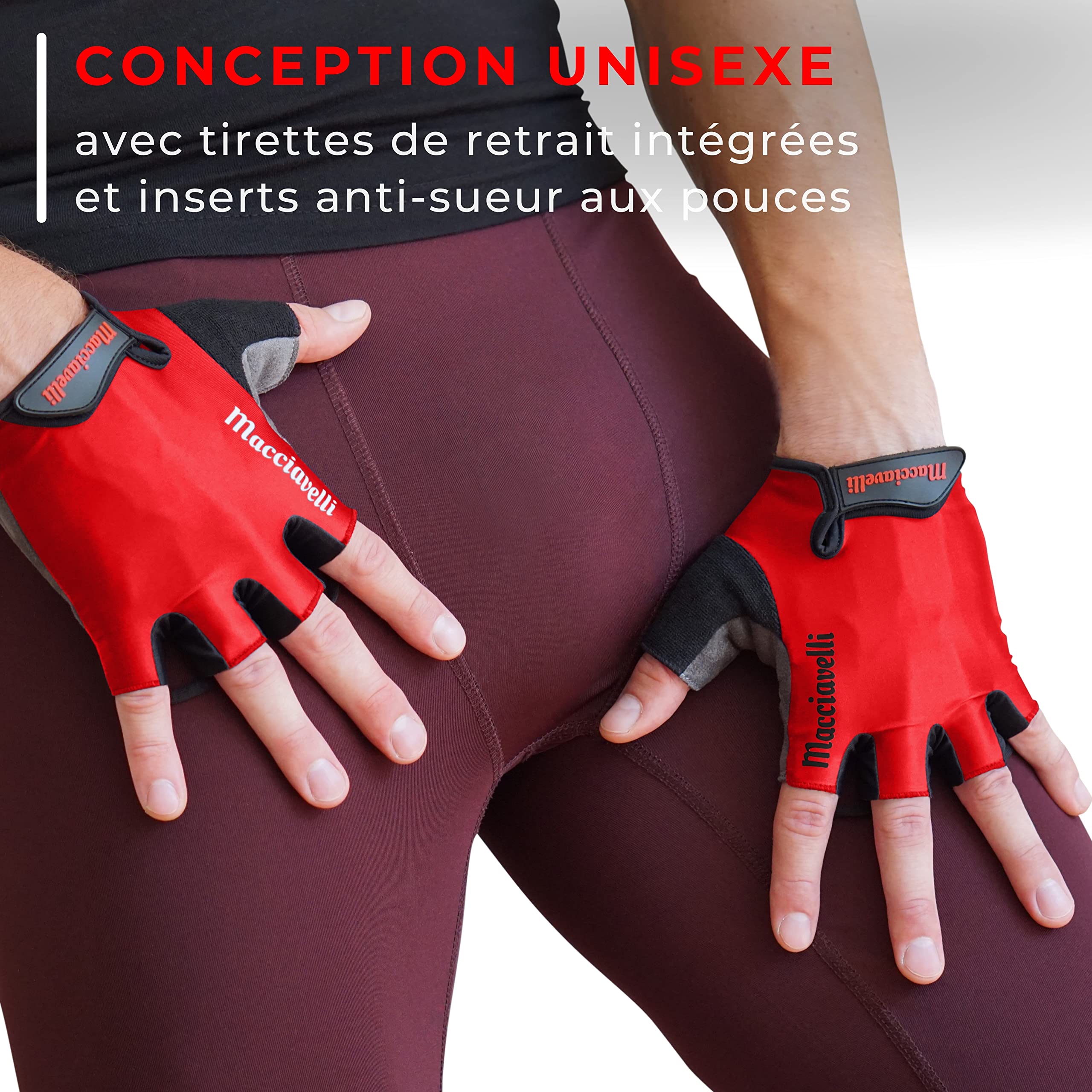 MACCIAVELLI® Gants de Cyclisme Homme Femme – Gant Vélo VTT – Demi Doigt