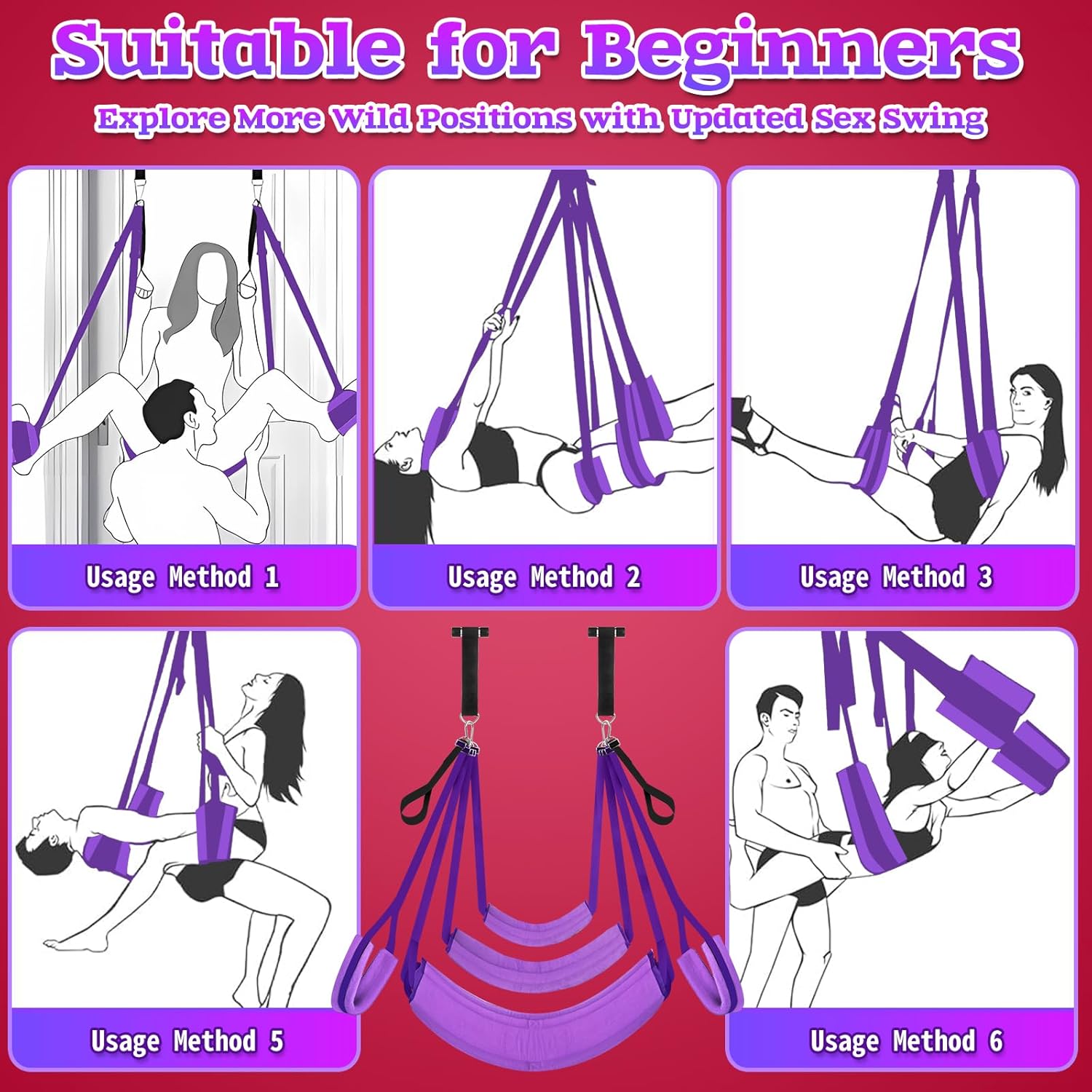Sex Swing with Thicker Wider Neck Lumbar Hip Padded Seats - Portable Door Sex Swings with Adjustable Nylon Straps Metal Hardware, Suitable for Beginners, Adult Sex Toys for Couples