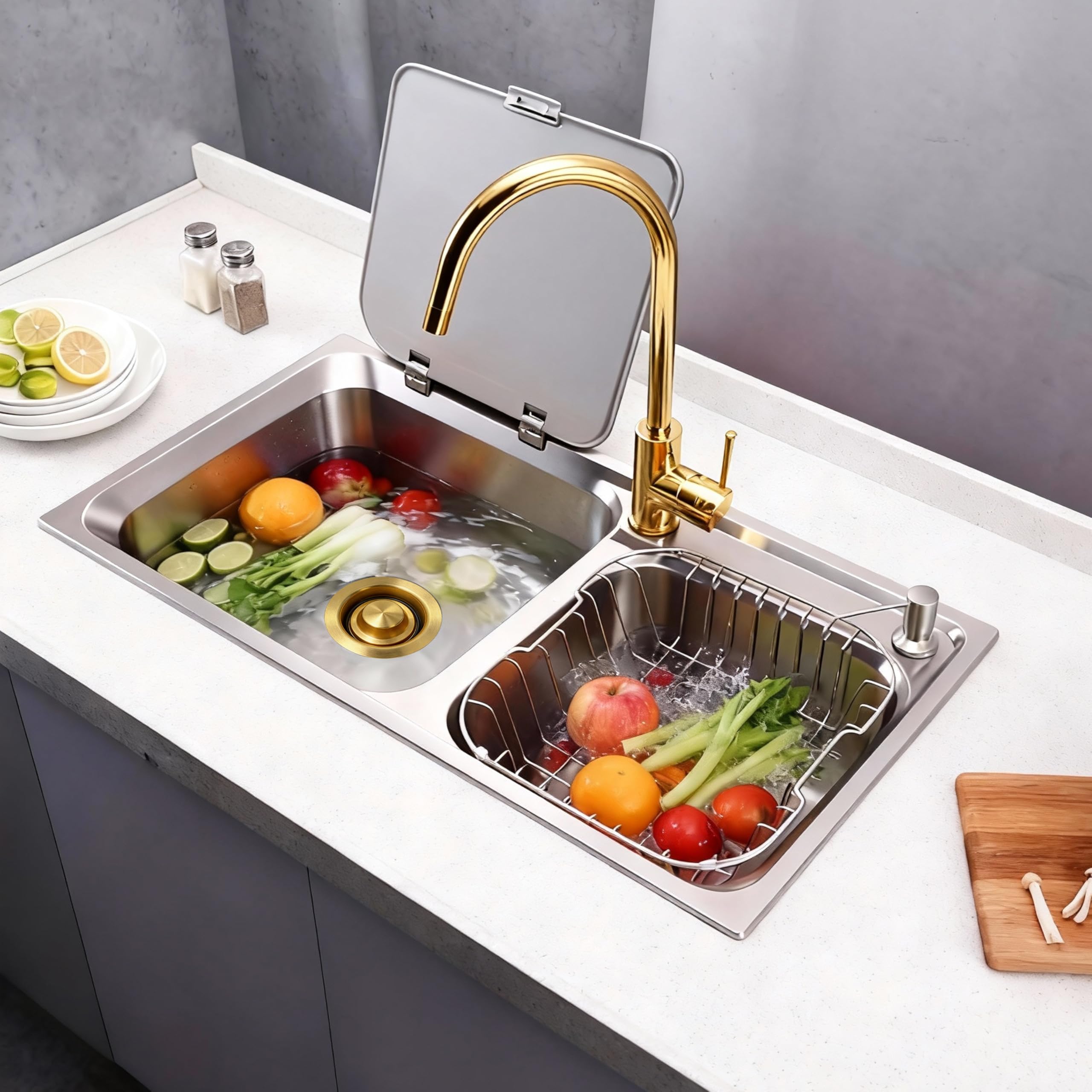 Brida y tapón de eliminación de basura para fregadero de cocina, brida universal para drenaje de fregadero de 3-1/2 pulgadas, accesorio de repuesto de acero inoxidable 304 para triturador de basura