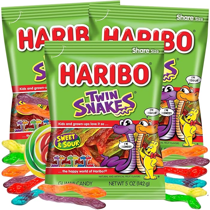 Buy Haribo Gummi Candy Twin Snakes Sweet and Sour Candies, Chewy Fruit