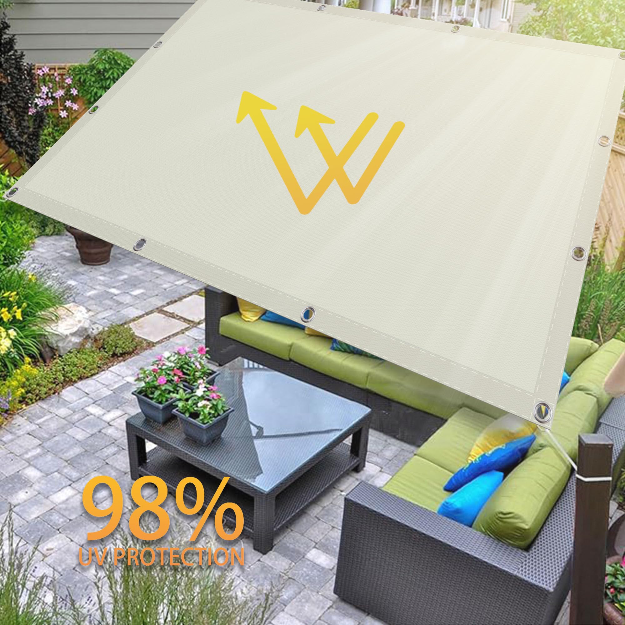 Sonnensegel Nach Maß 140 x 400 cm Atmungsaktives Segeltuch mit Ösen Atmungsaktiv für Terrasse, Garten, Balkon, Camping, cremefarben